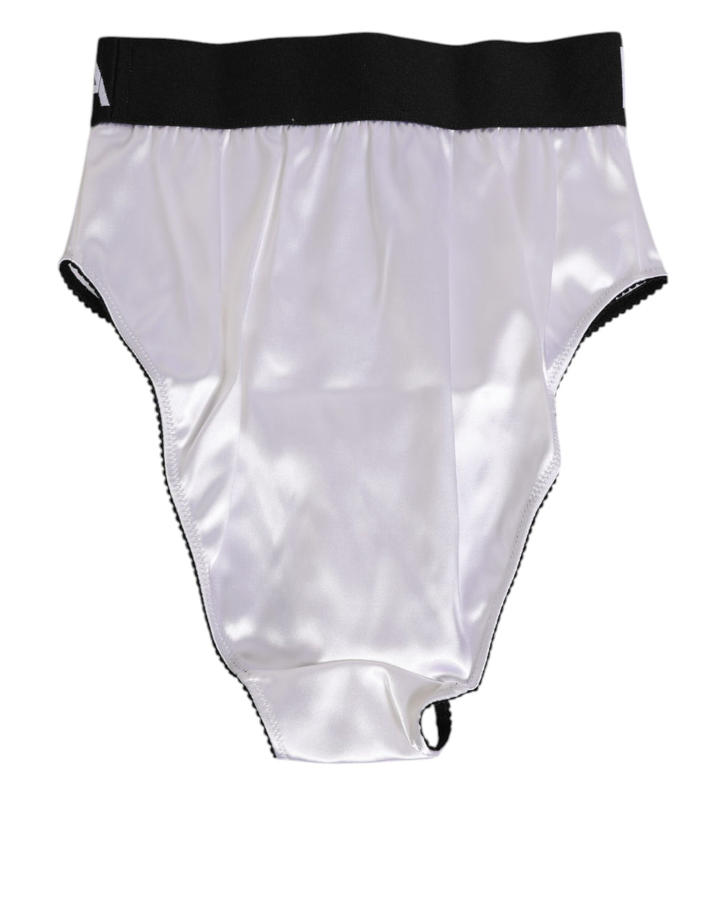 White Satin High-Waist Black Logo Women Underwear