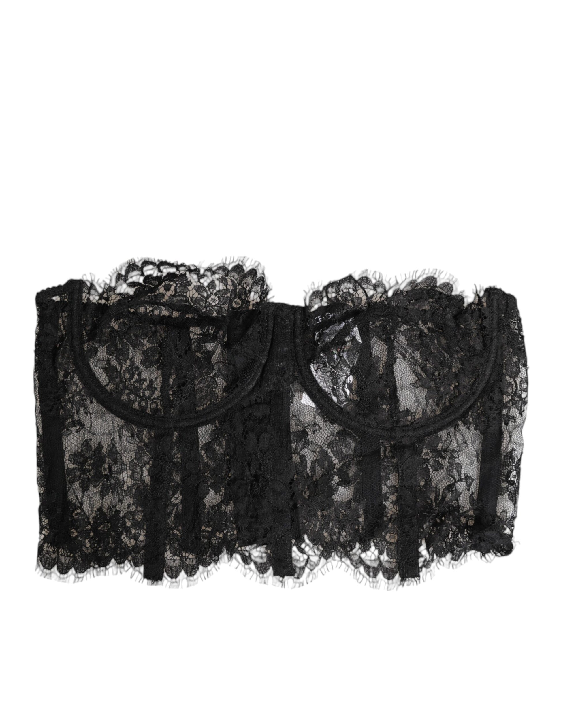 Black Floral Lace Bustier Bralette Top Underwear