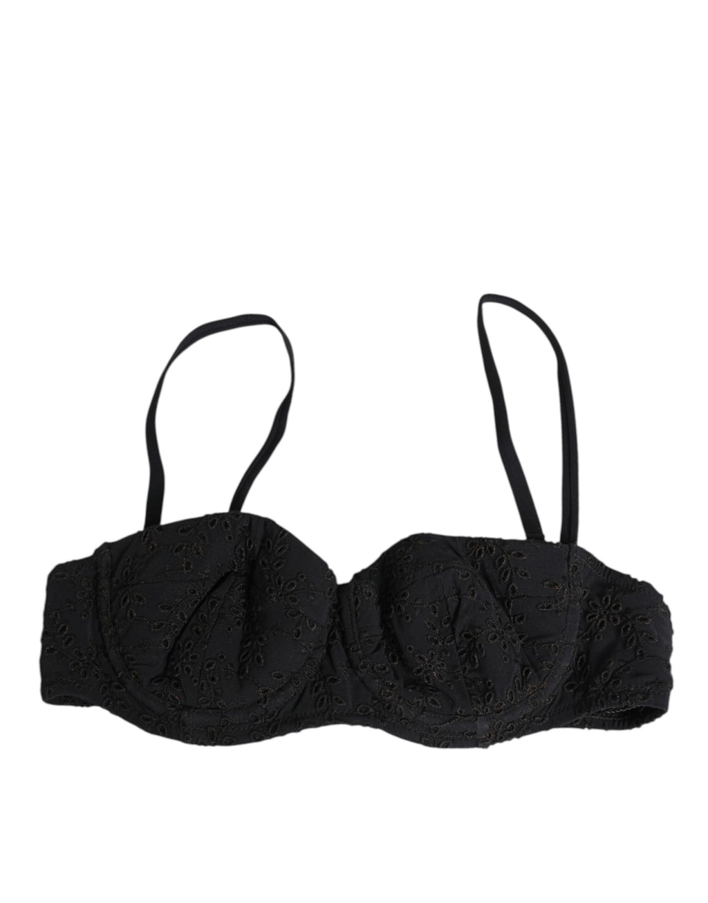 Black Polyester Embroidered Underwire Bra Underwear
