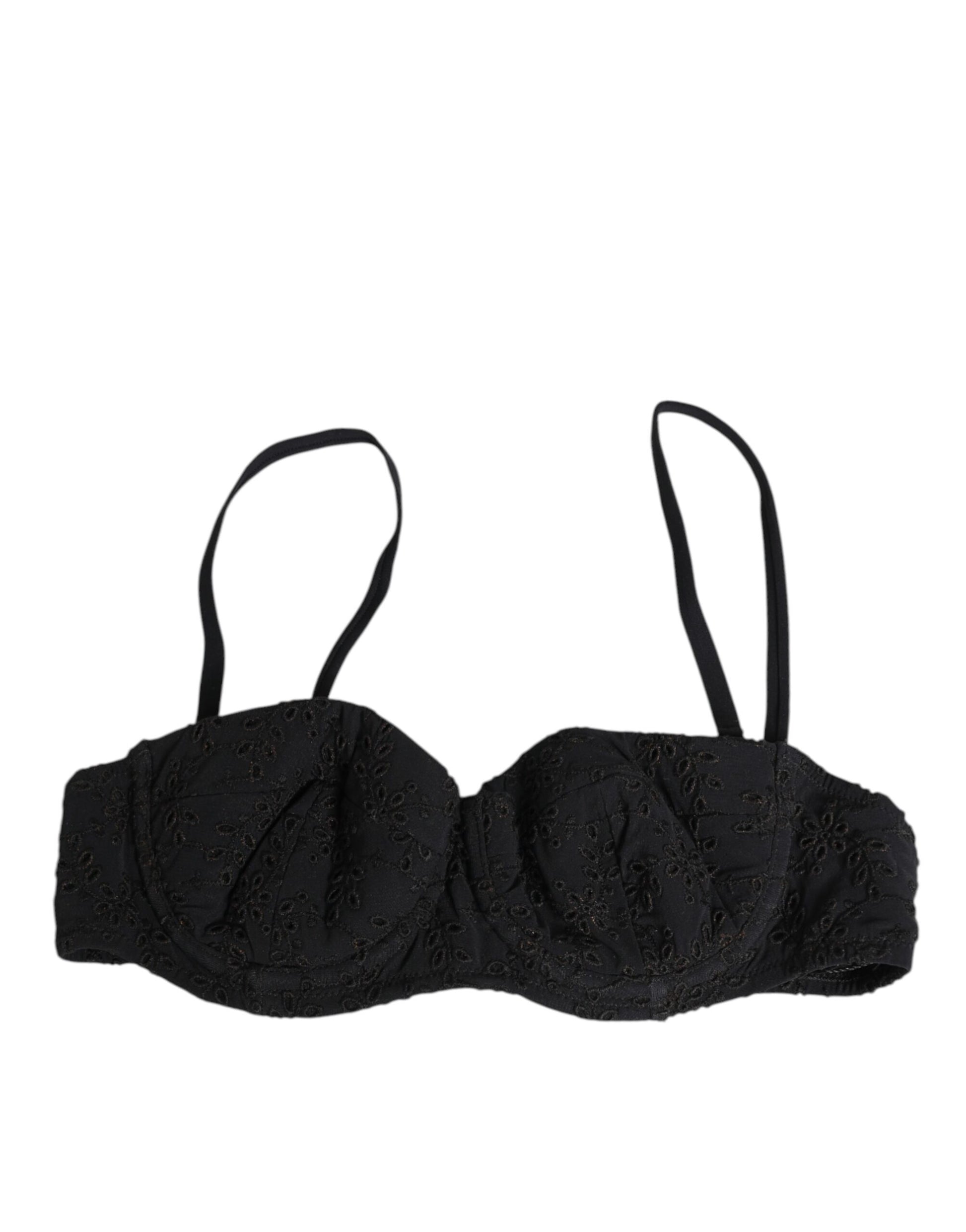 Black Polyester Embroidered Underwire Bra Underwear