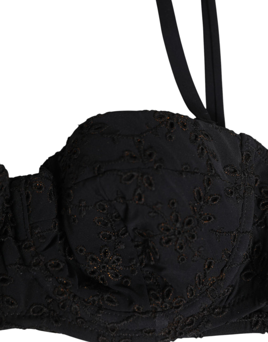 Black Polyester Embroidered Underwire Bra Underwear