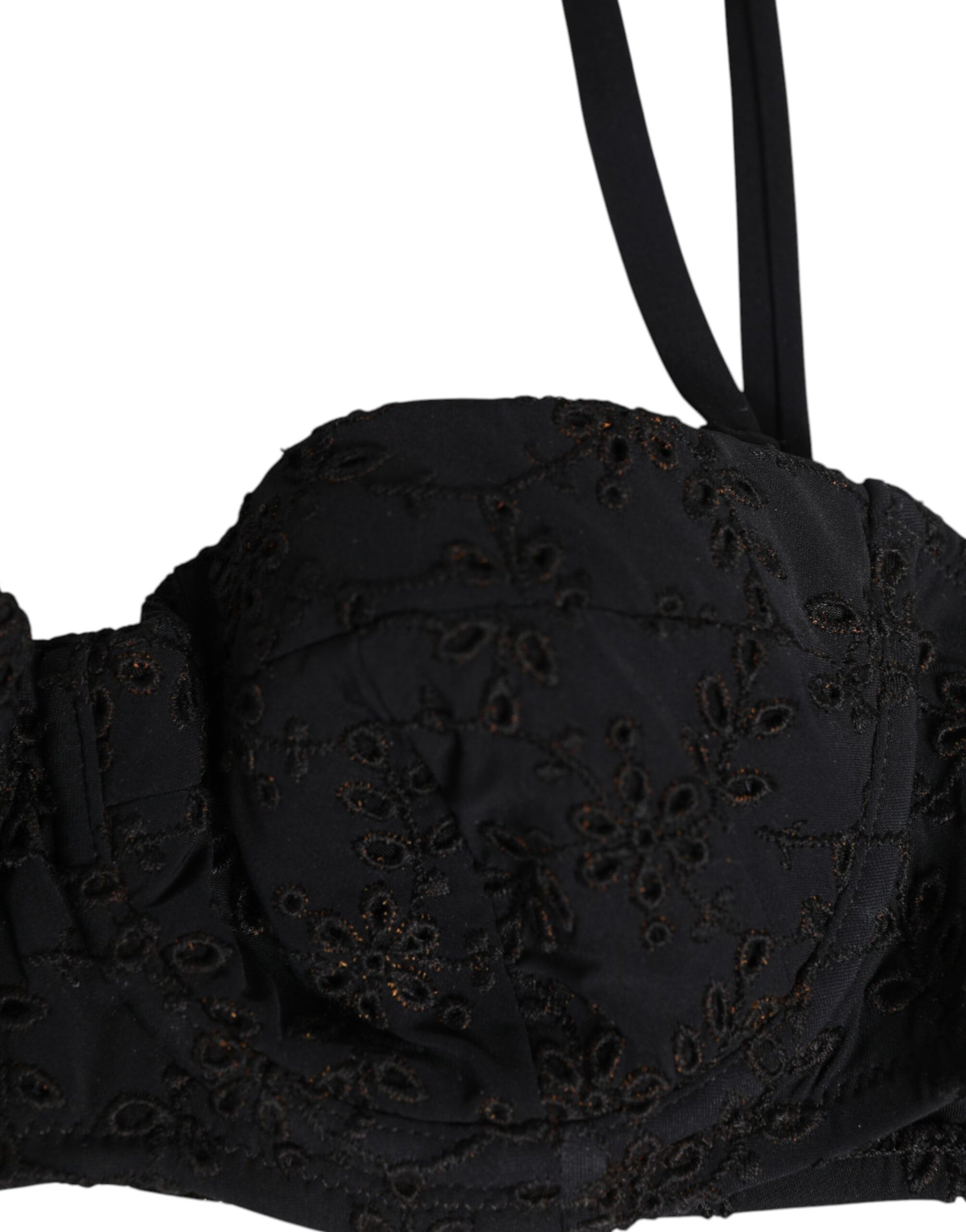 Black Polyester Embroidered Underwire Bra Underwear