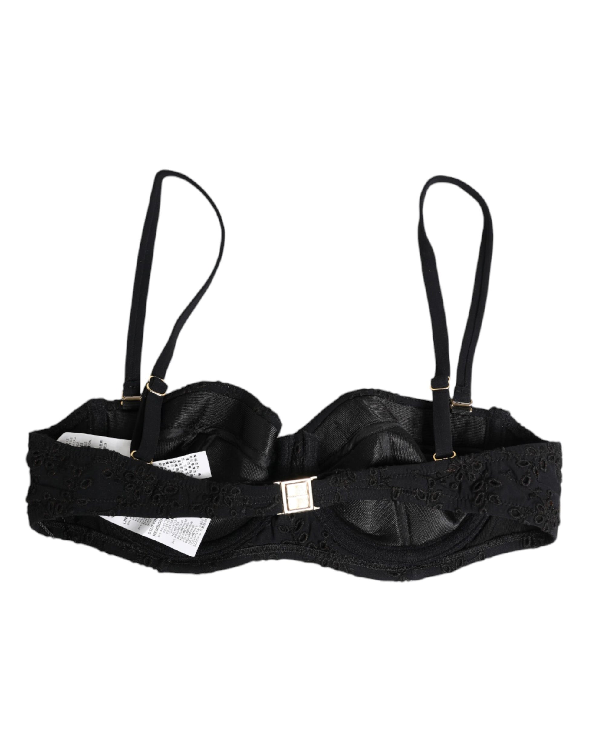 Black Polyester Embroidered Underwire Bra Underwear