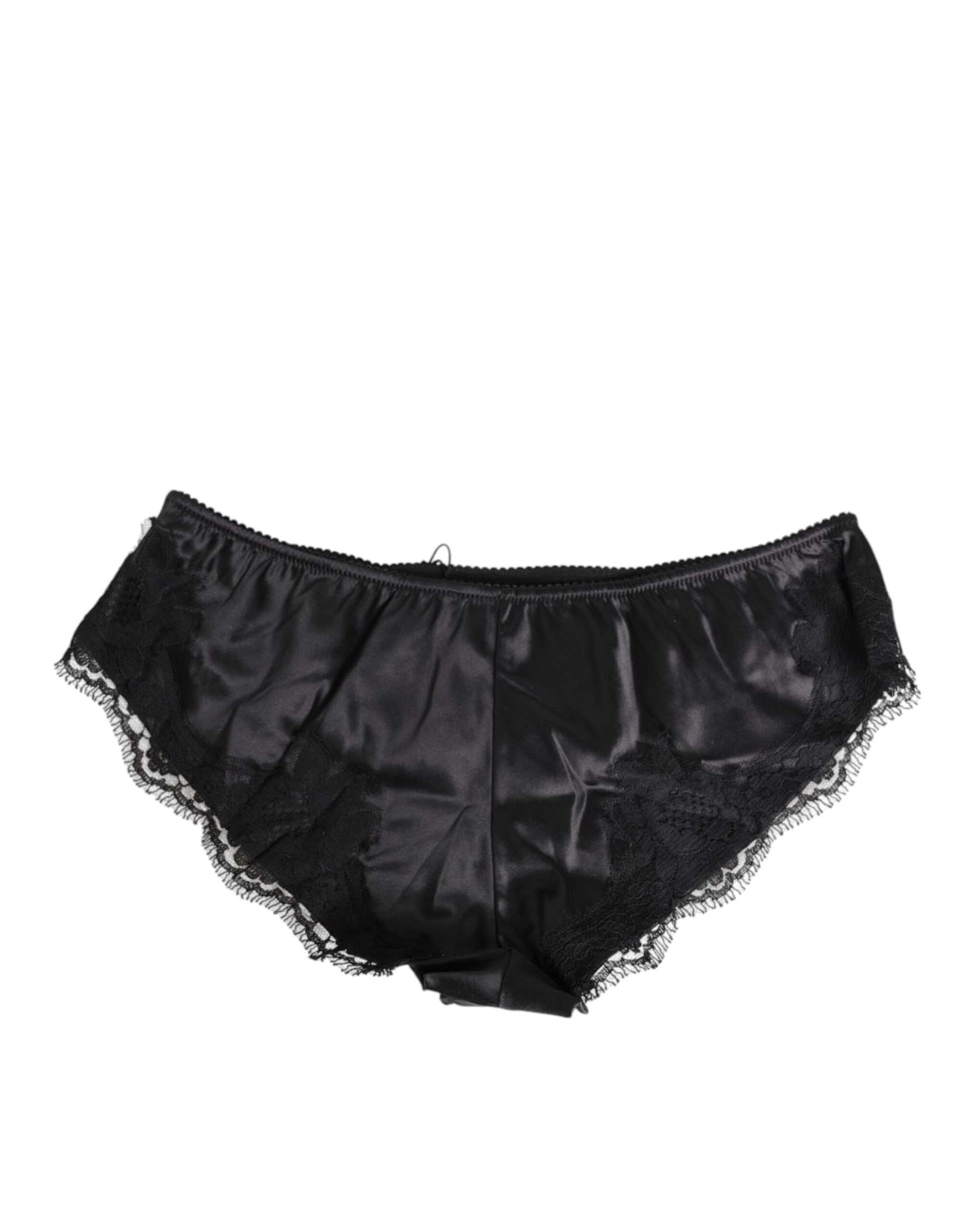 Black Silk Satin Lace Trim Panty  Underwear