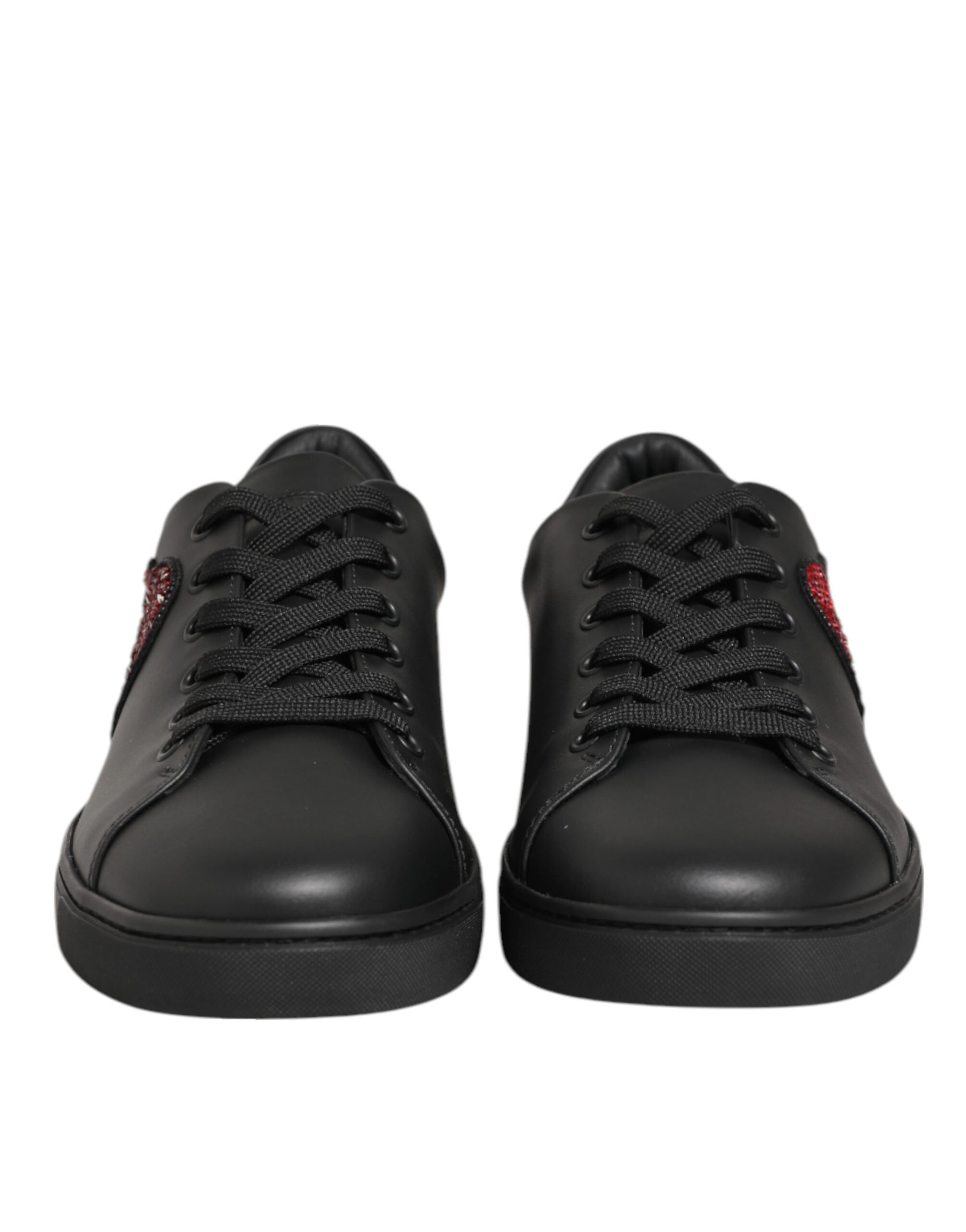 Black Leather Crystal Heart Sneakers  Shoes