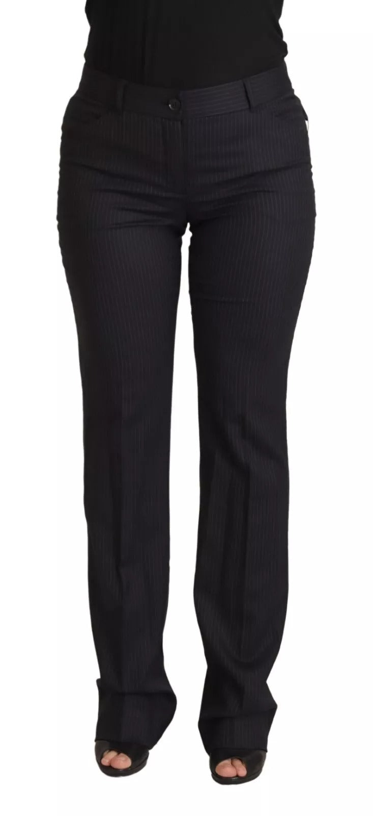 Black Stripes Mid Waist Trouser Pants