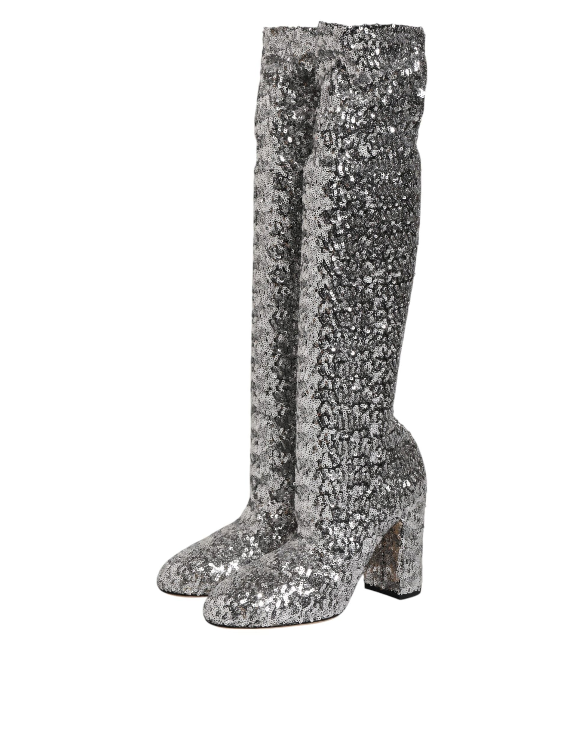 Shoes Silver Sequins Glitter High Heel Boot Shoes