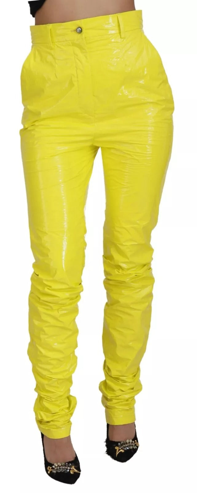 Yellow High Waist Skinny Women Trouser Pants