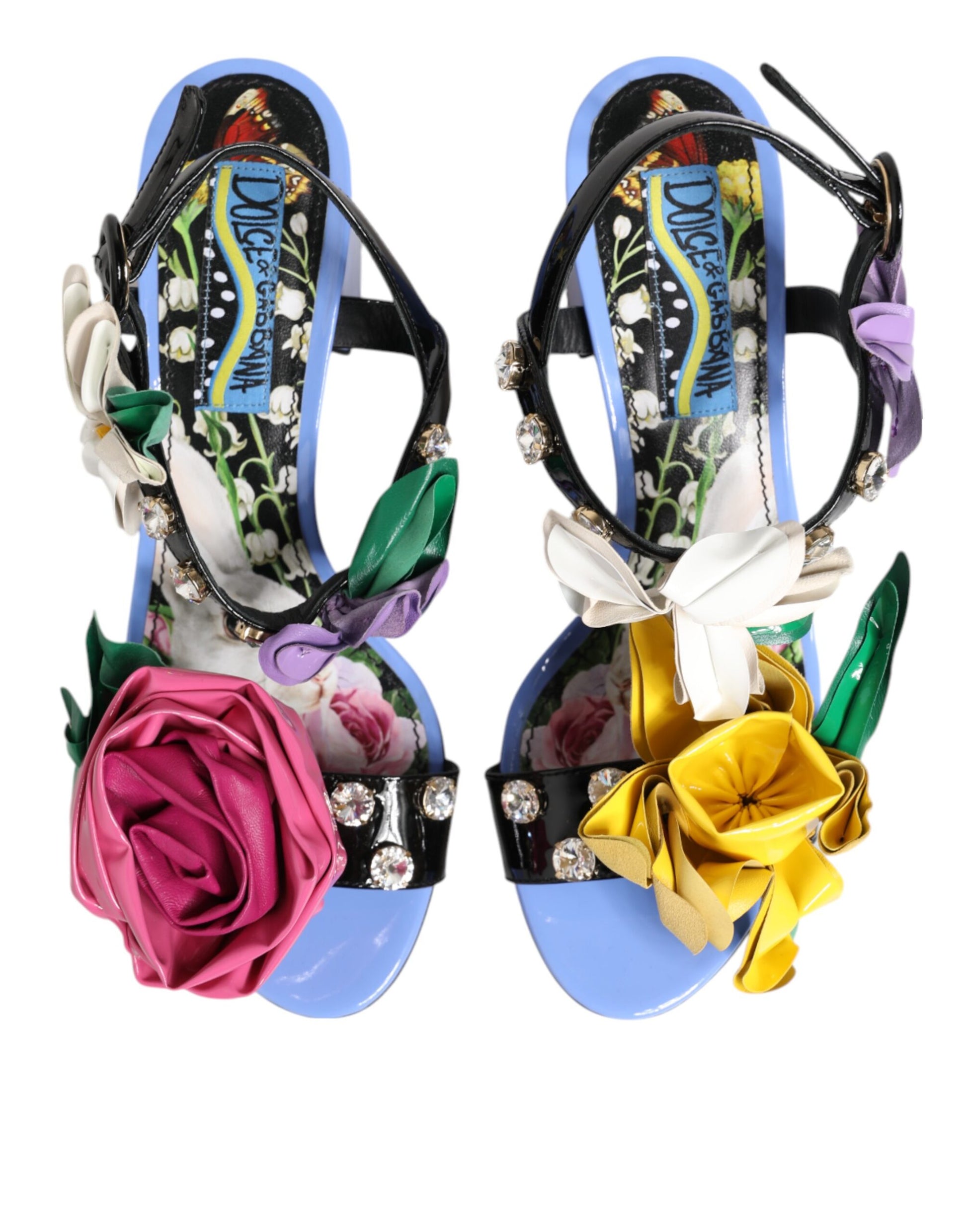 Multicolor Floral Appliqué Crystal Sandal Shoes