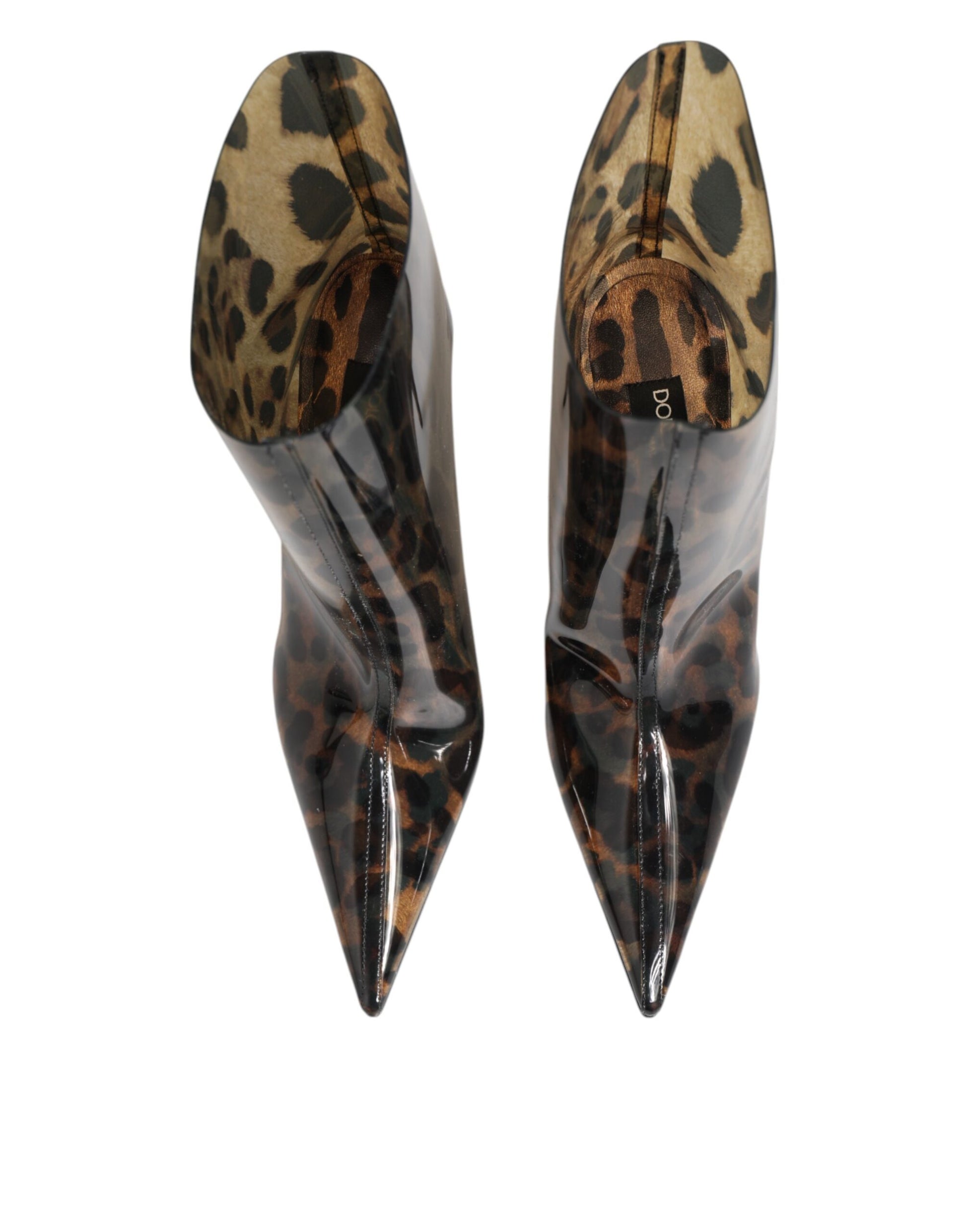 Leopard Print PVC Pointed Toe Boots Shoes