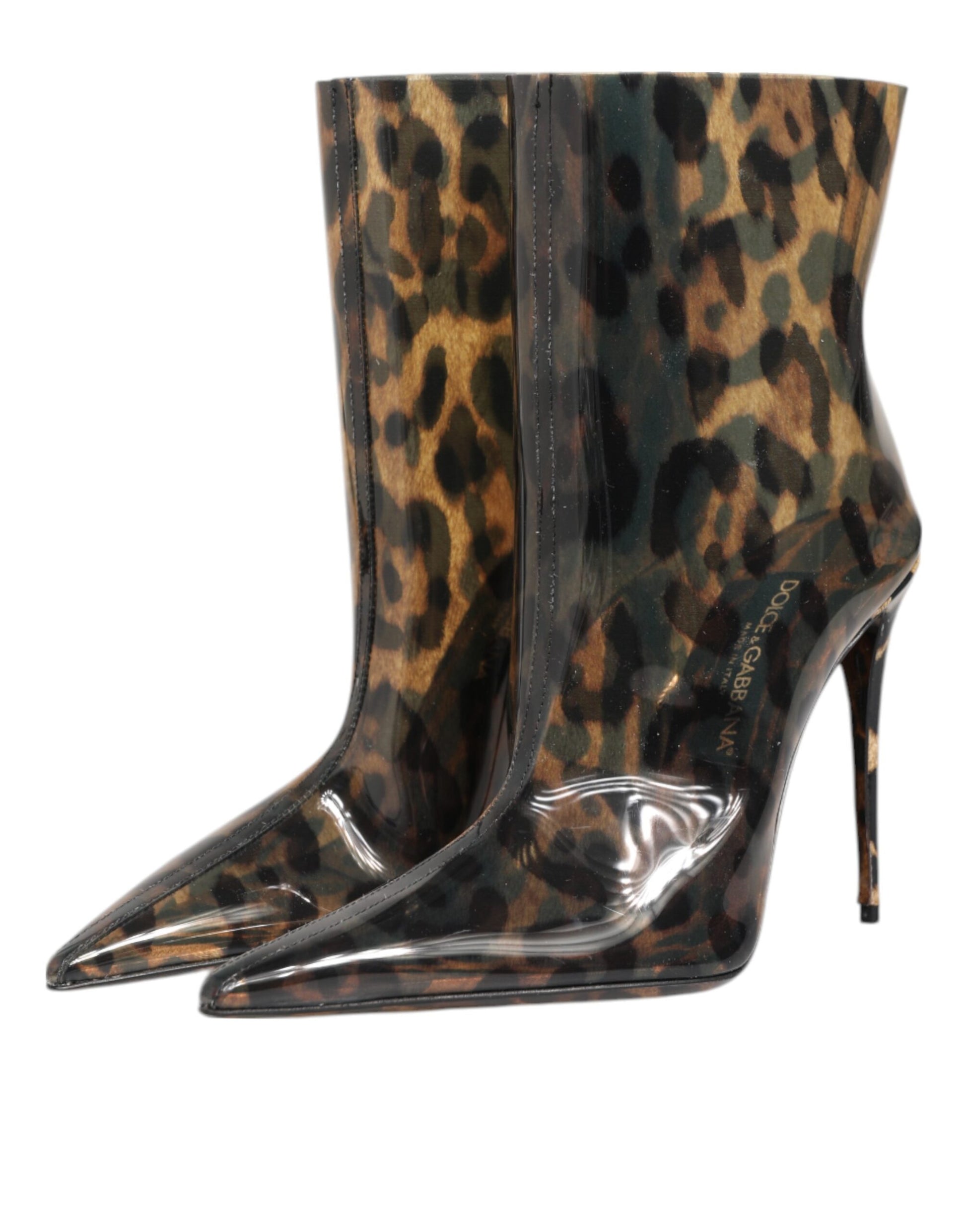 Leopard Print PVC Pointed Toe Boots Shoes