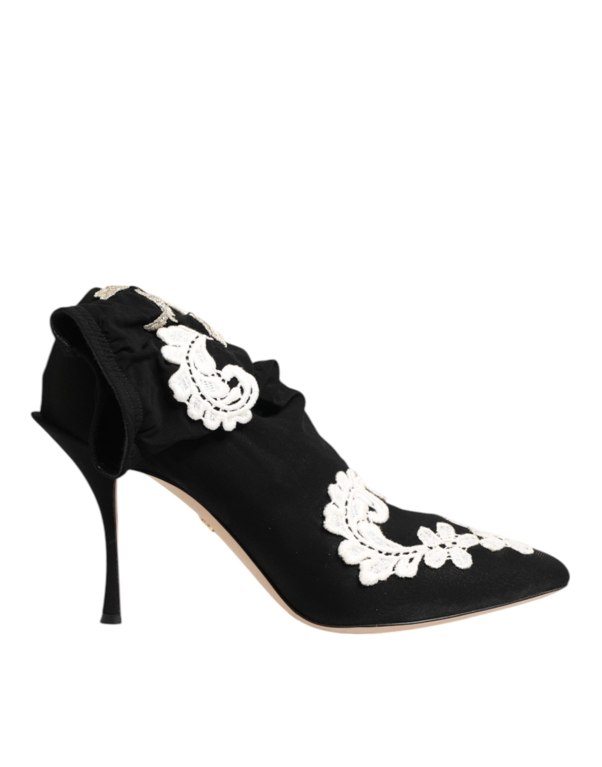 Black White Embroidered Jersey Stiletto Boots Shoes