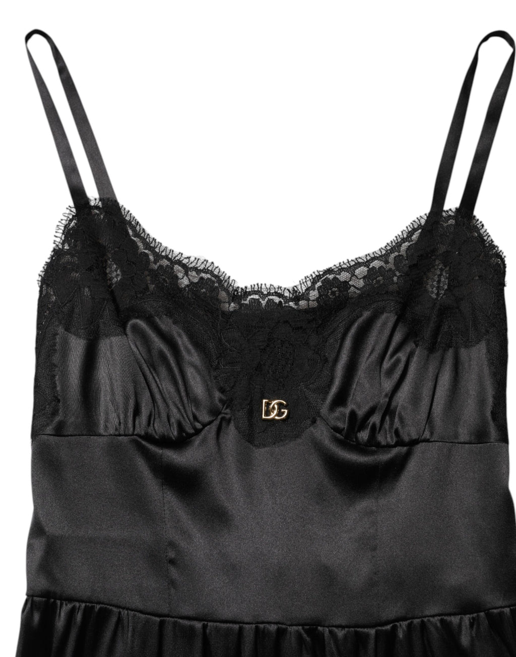 Black Silk Blend Lace Trim Sleeveless Mini Dress