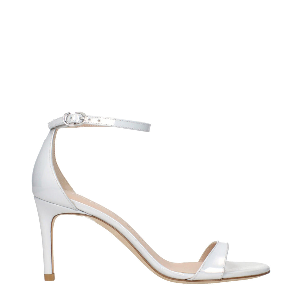 White Leather Stiletto Heel Sandals