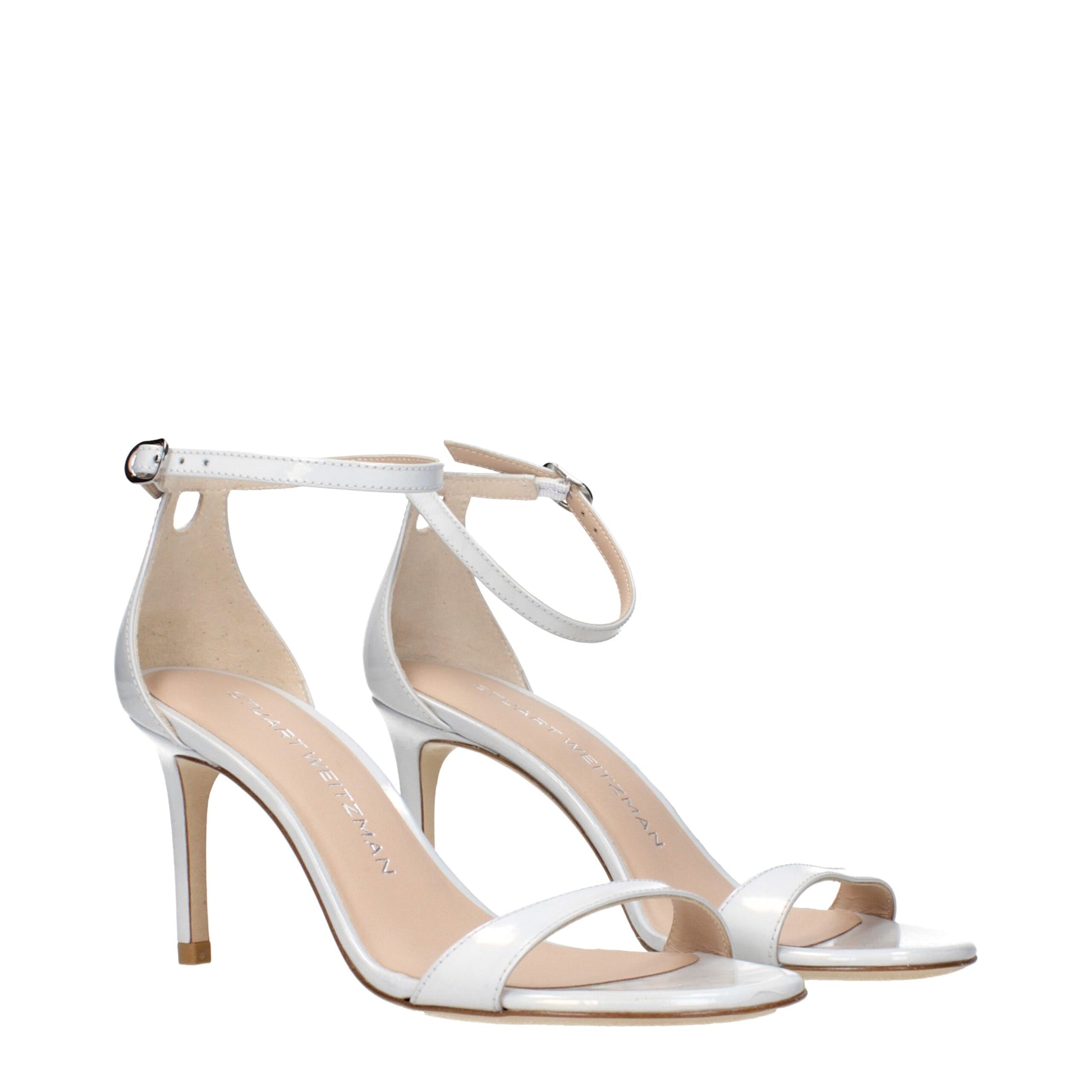 White Leather Stiletto Heel Sandals