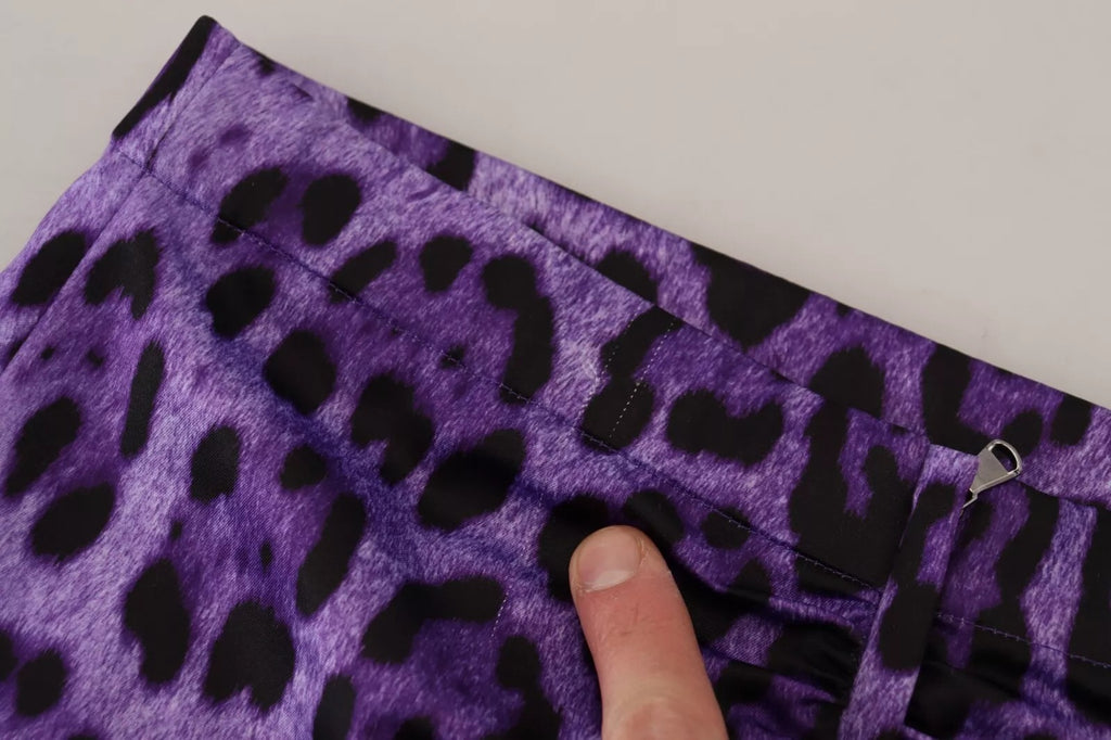 Purple Leopard Print Pencil Cut Mini Skirt