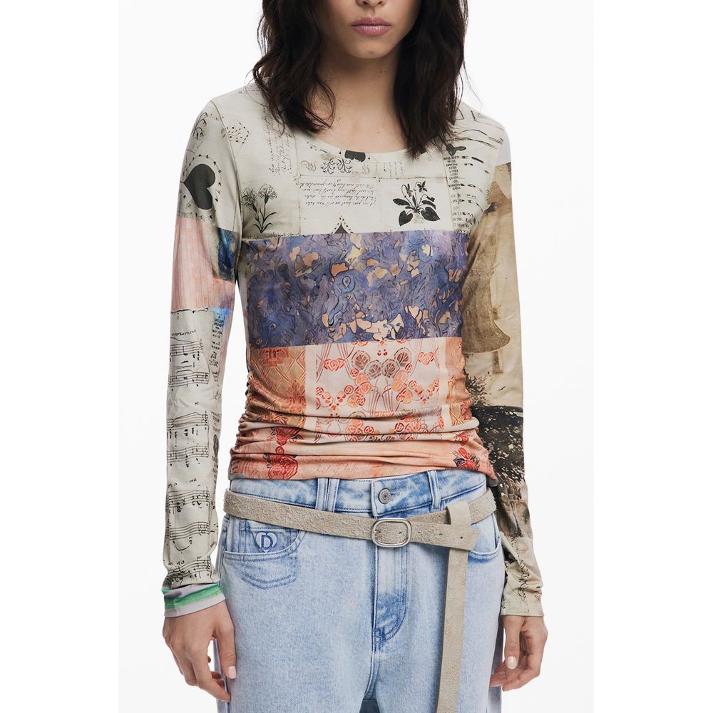 Beige Viscose Women T-Shirt