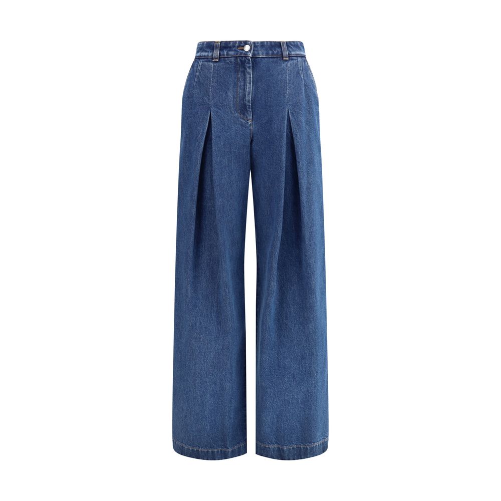 Blue Cotton Straight-Leg Jeans