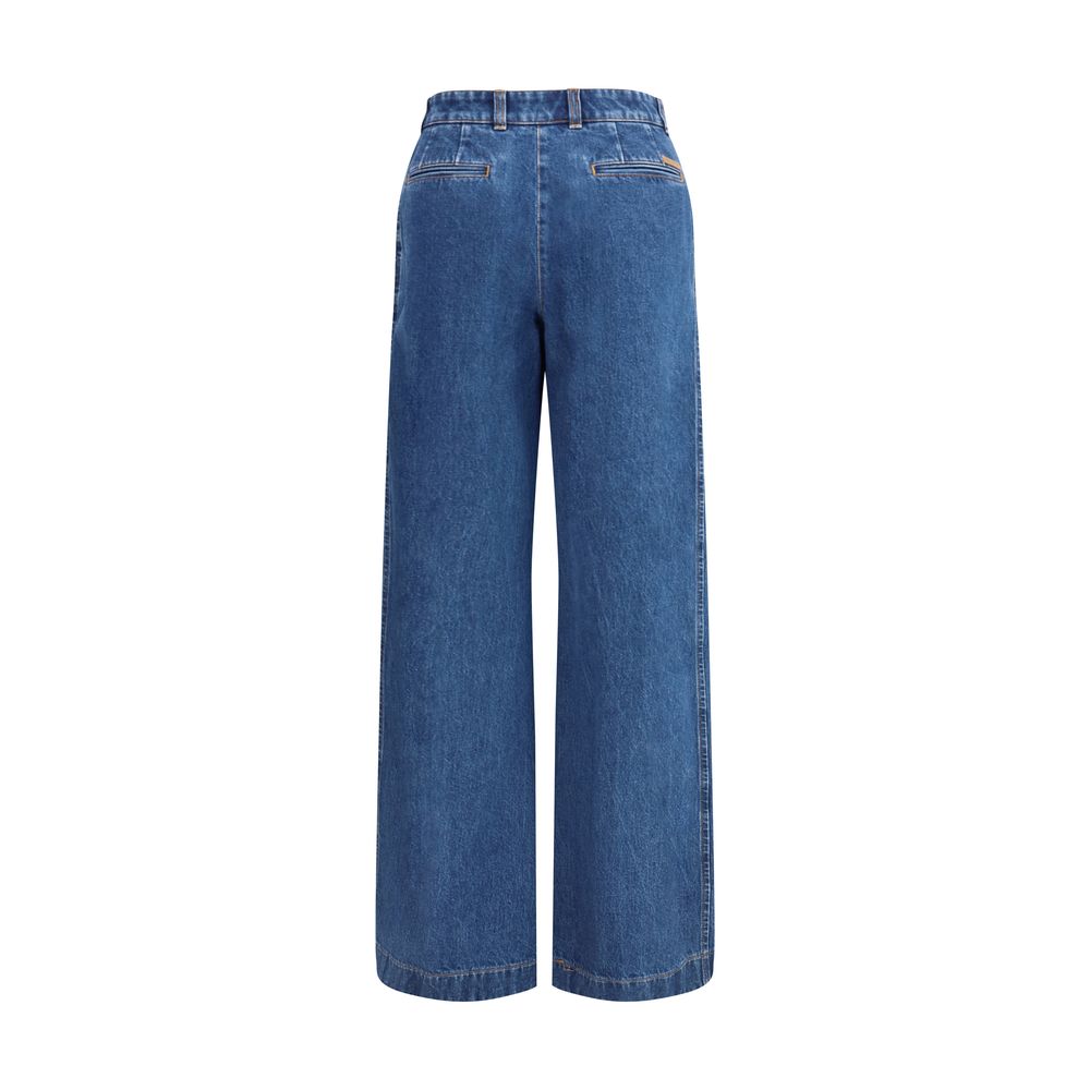 Blue Cotton Straight-Leg Jeans