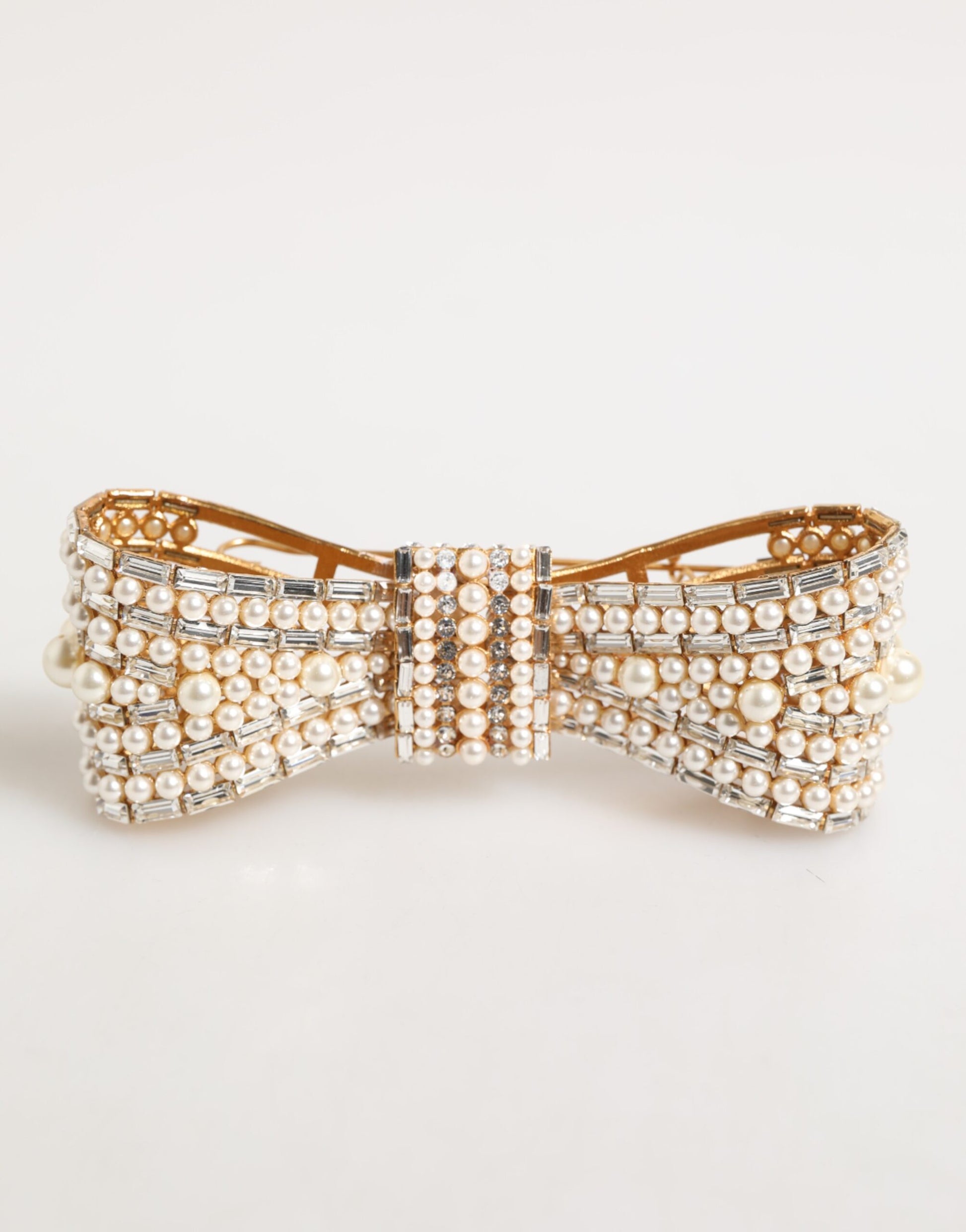 Gold Brass Glas Crystal Faux Pearl Embellished Brooch
