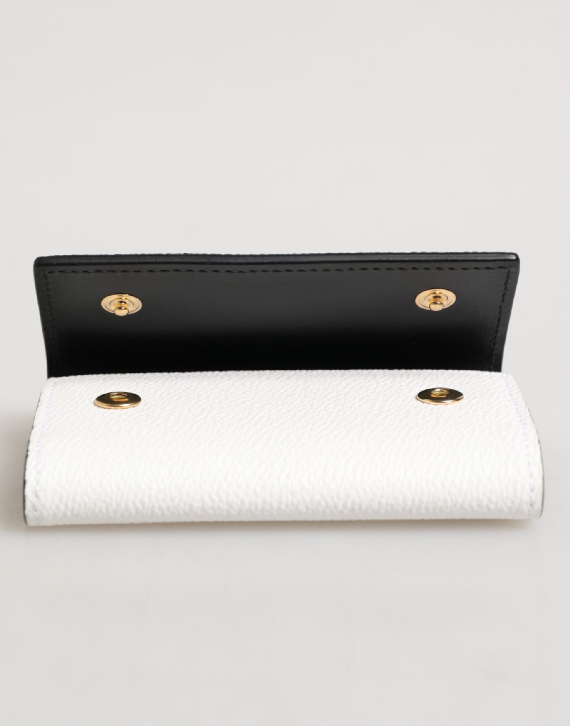 White Leather Card Case Holder Wallet Gold Logo Plate  Key Holder