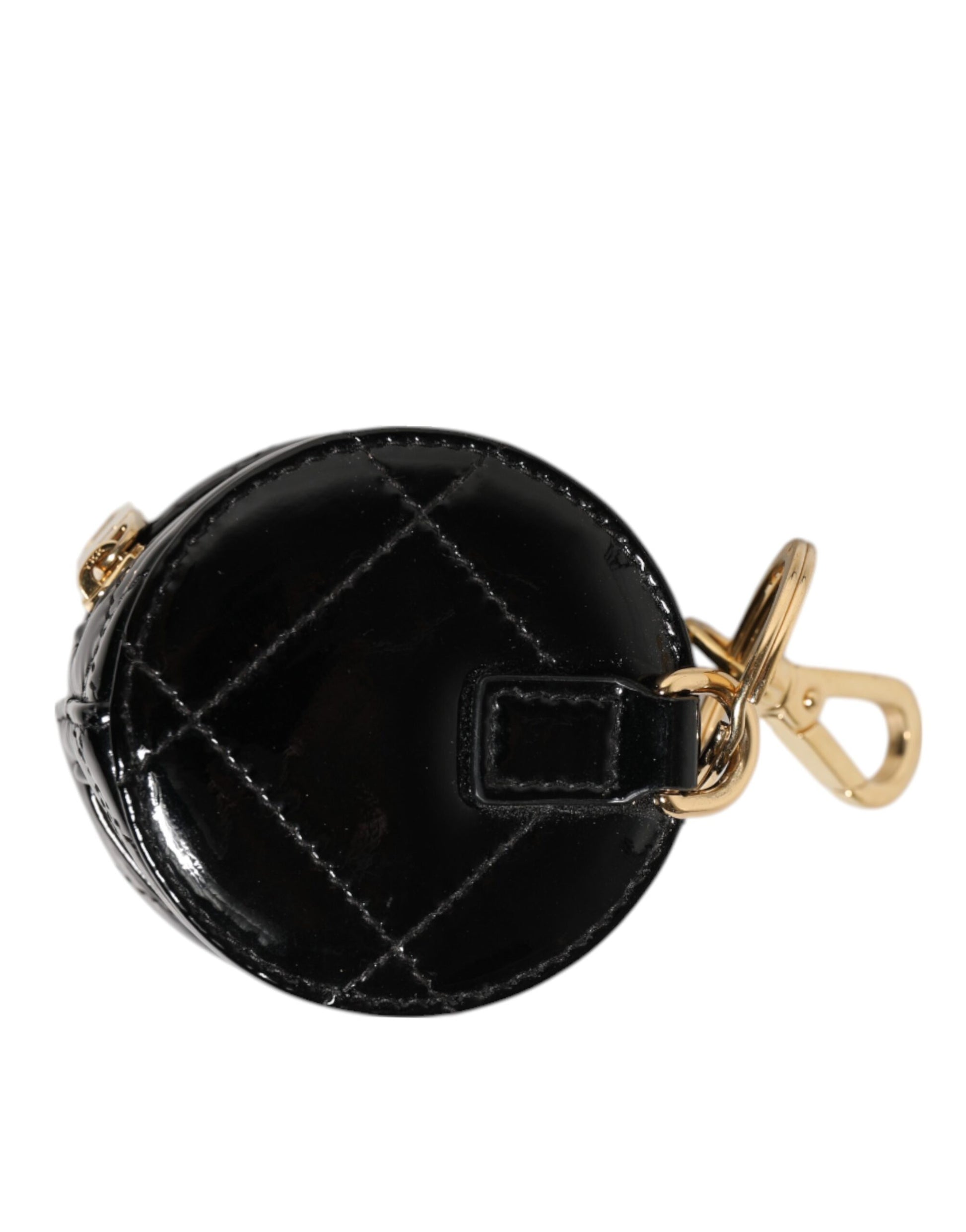 Black Lamb Leather DG Crystal Logo Round Coin Purse Wallet