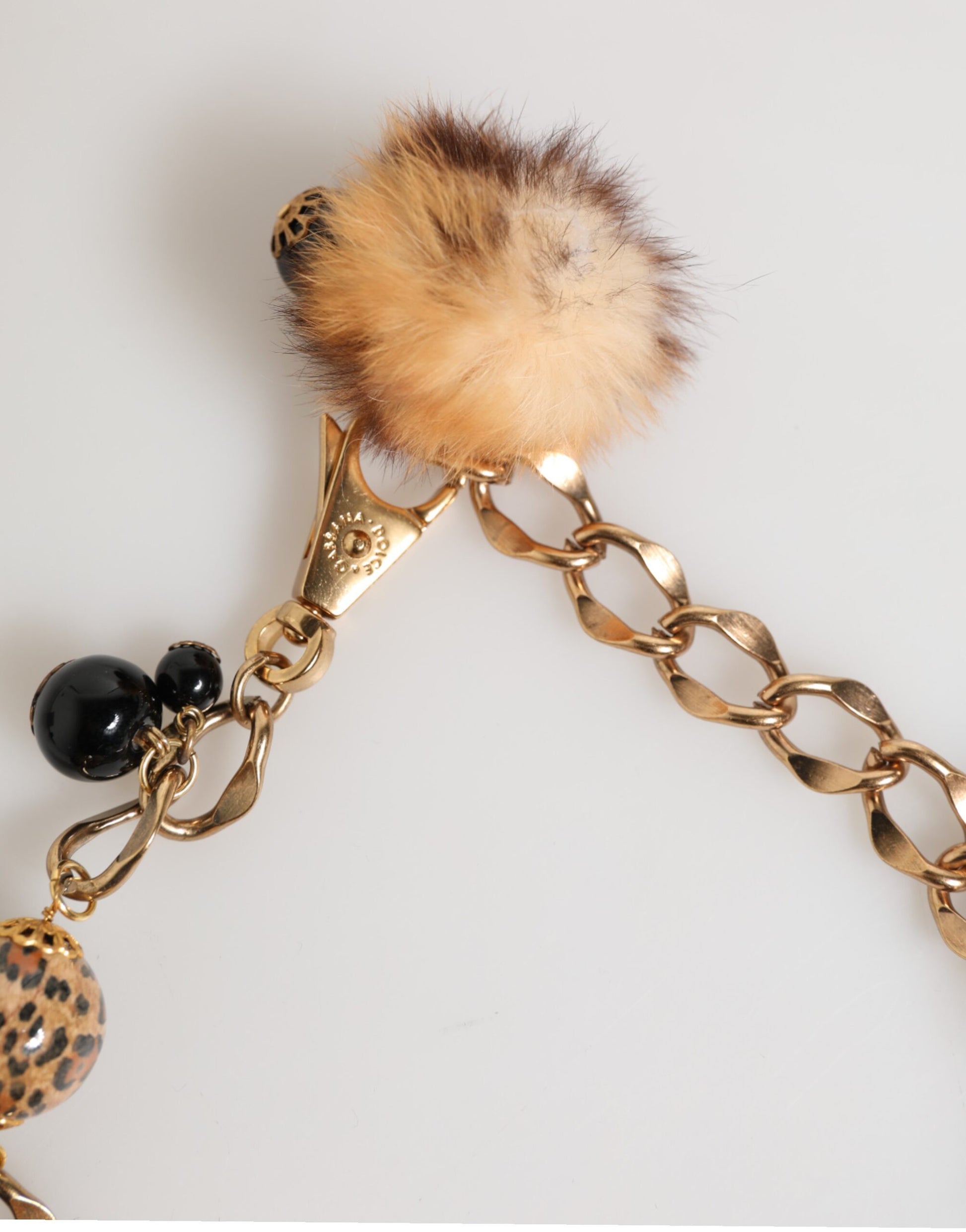 Gold Black Crystals Lapin Fur Filigree Choker Necklace