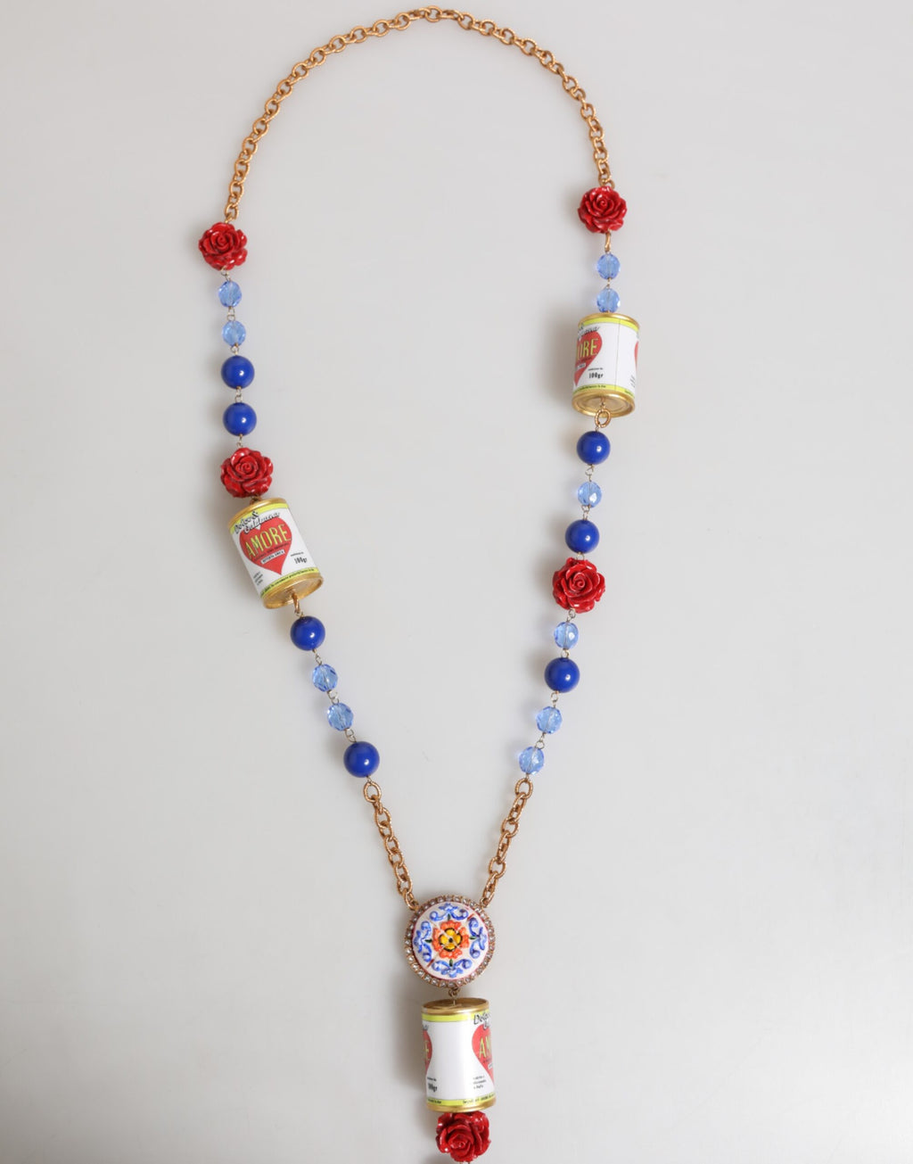 Gold Multicolor Amore Heart Can Beads Rose Pendant Necklace