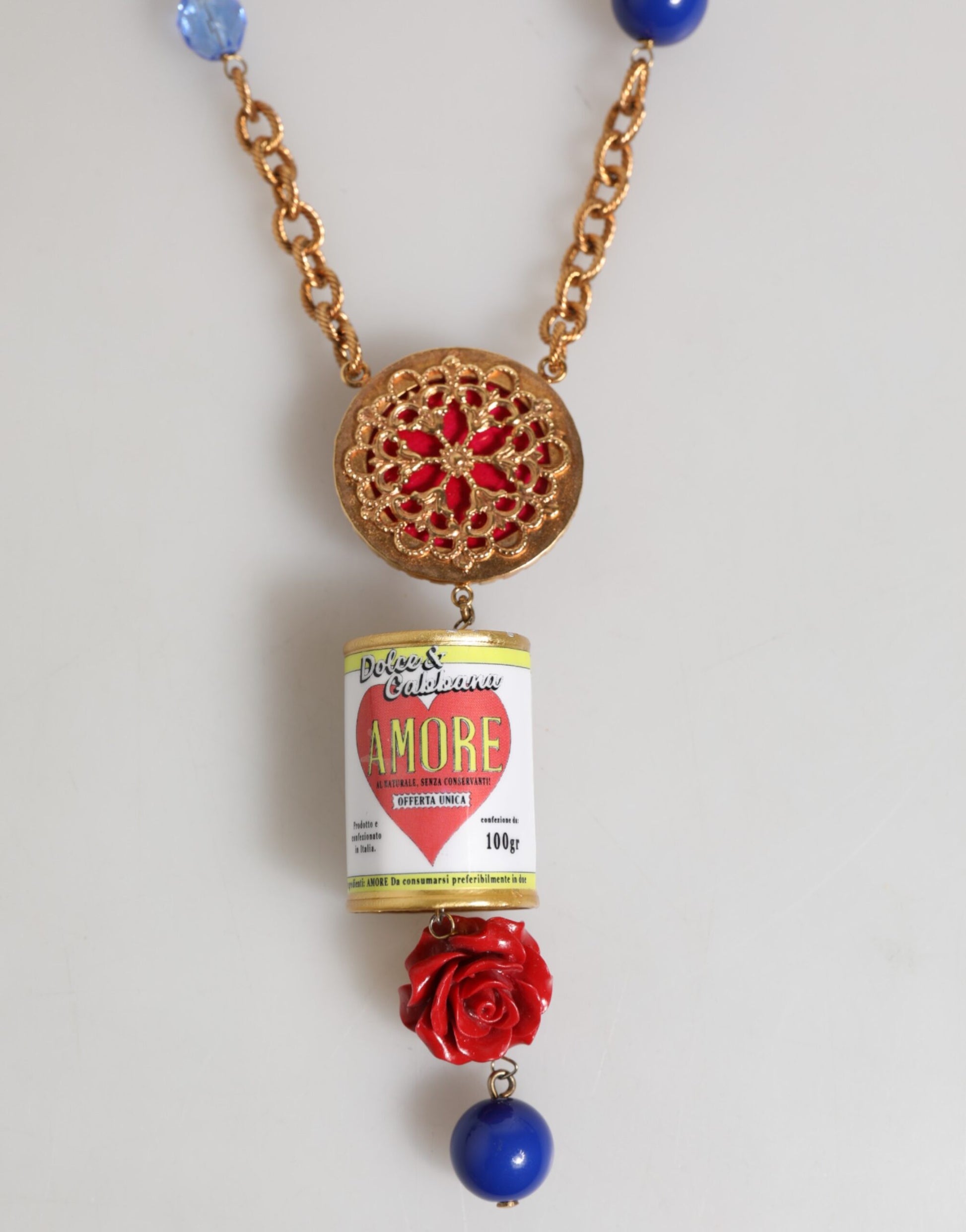 Gold Multicolor Amore Heart Can Beads Rose Pendant Necklace
