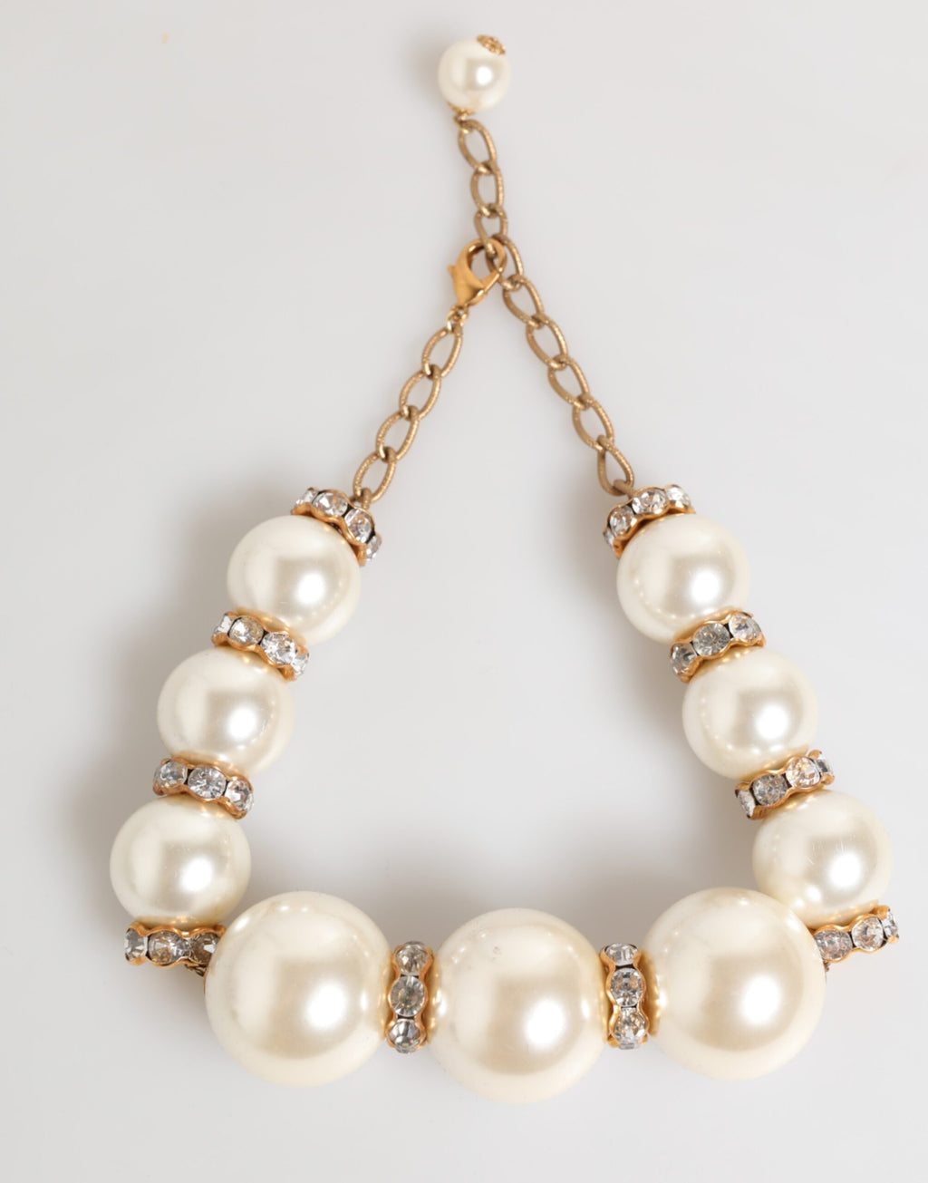 Gold Brass Faux Pearl Crystal Statement Luxury Jewelry Necklace