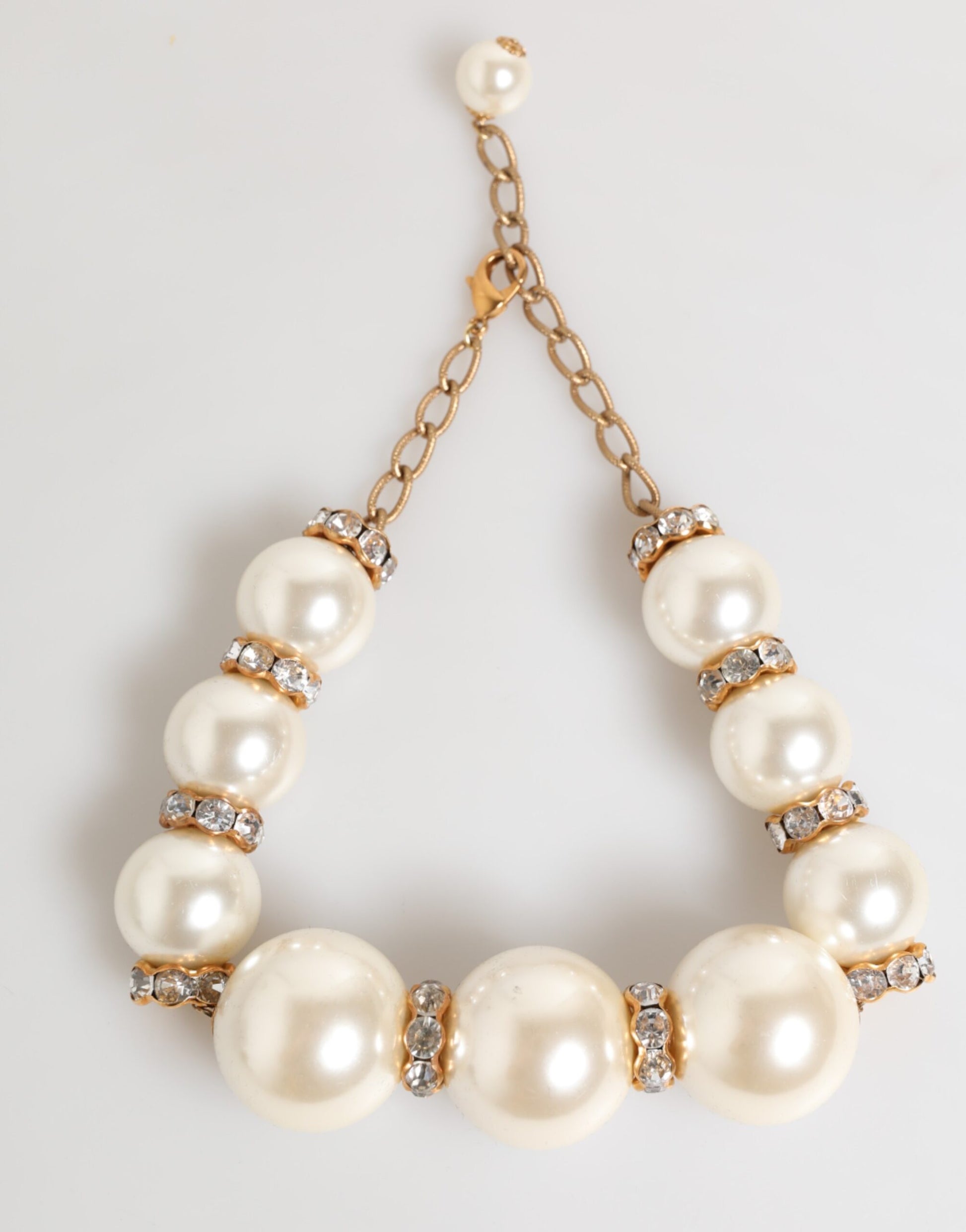 Gold Brass Faux Pearl Crystal Statement Luxury Jewelry Necklace
