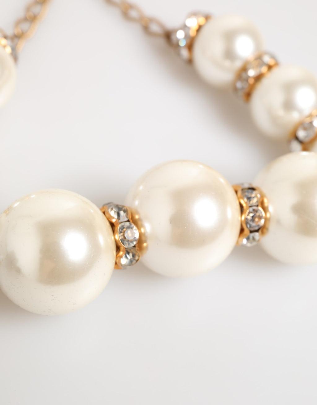 Gold Brass Faux Pearl Crystal Statement Luxury Jewelry Necklace