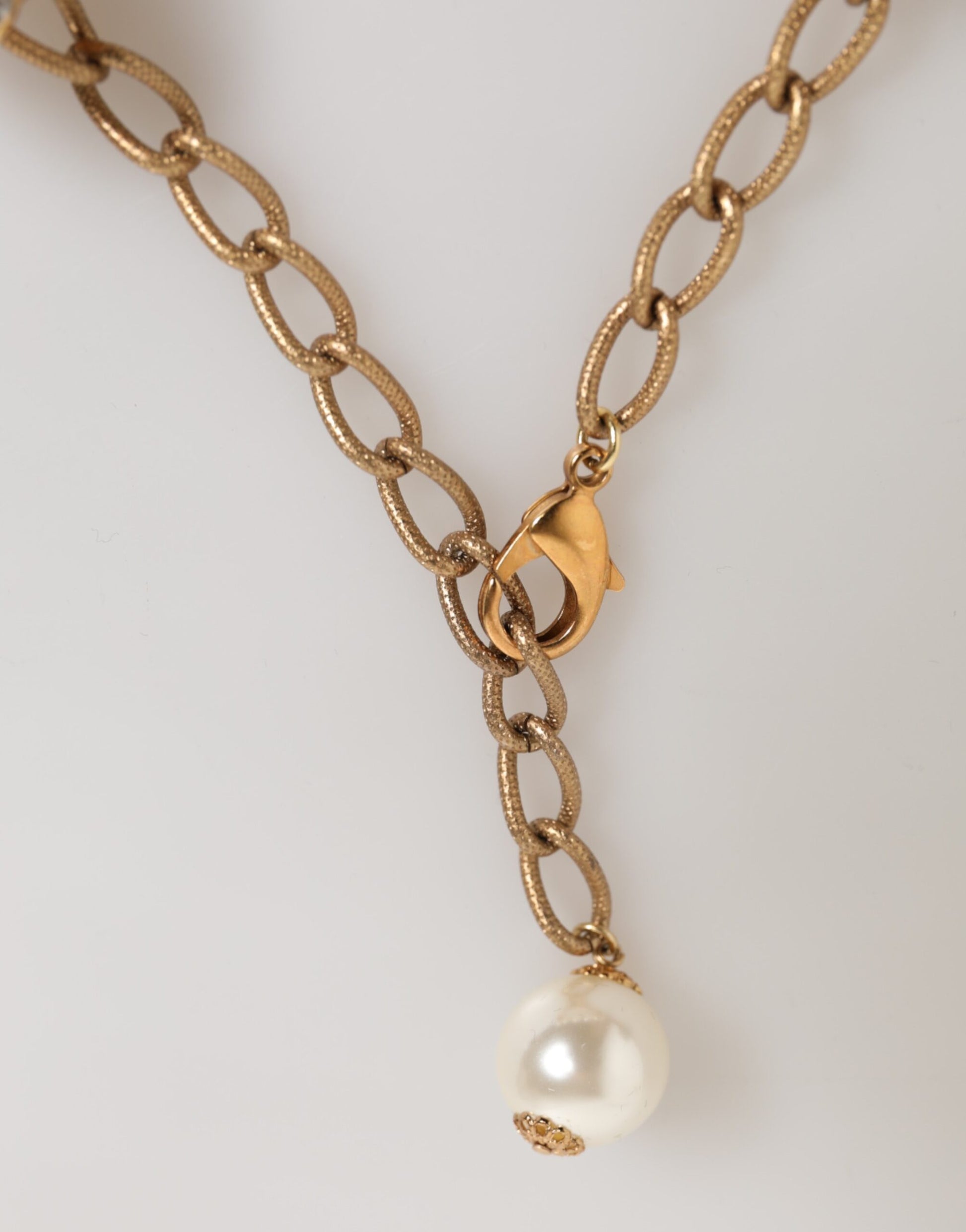 Gold Brass Faux Pearl Crystal Statement Luxury Jewelry Necklace