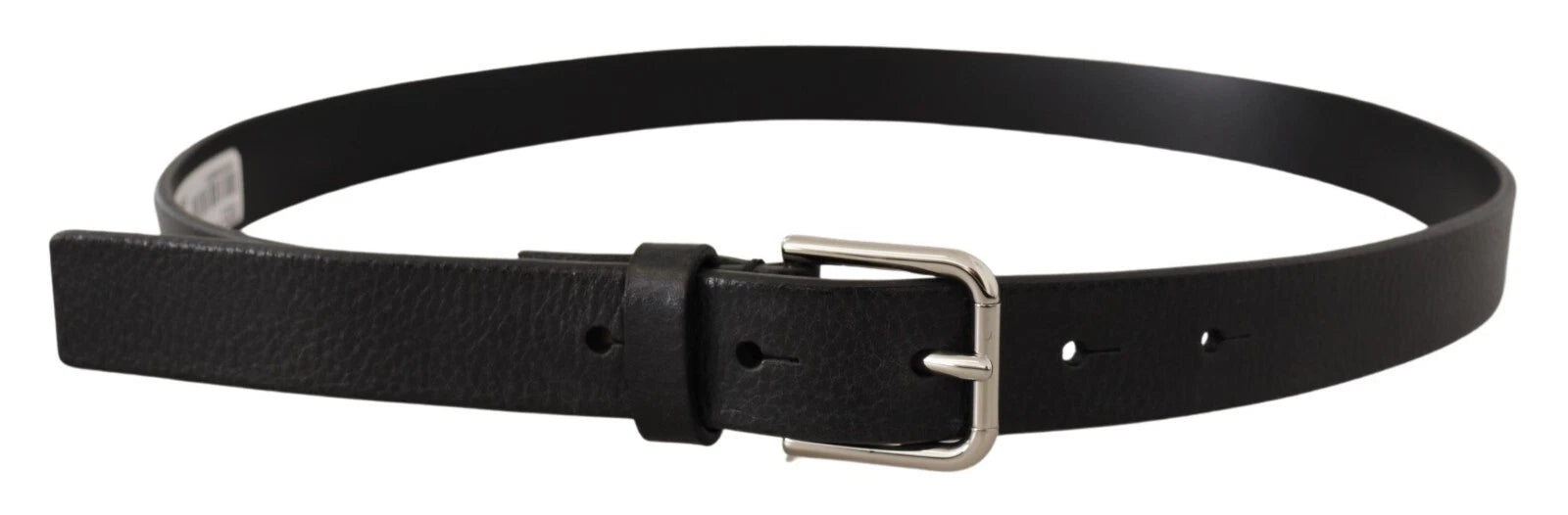 Calf Leather Silver Tone Black Metal Buckle Belt