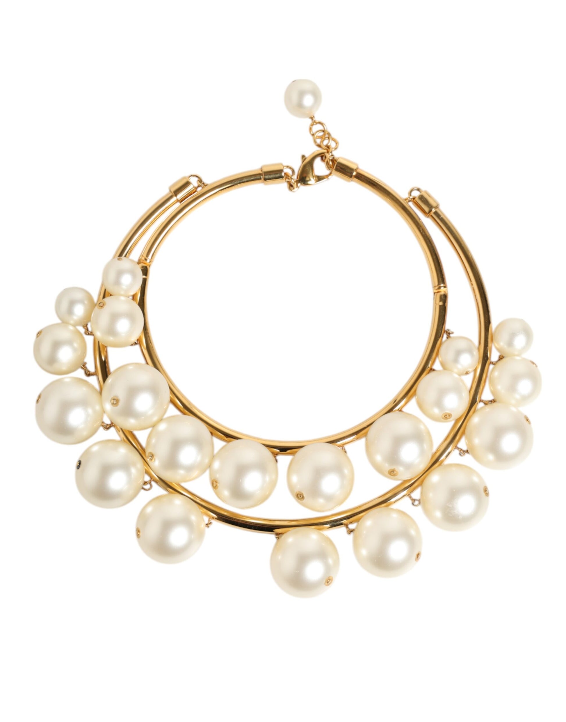 Gold Brass Faux Pearl Crystal Statement Luxury Jewelry Necklace