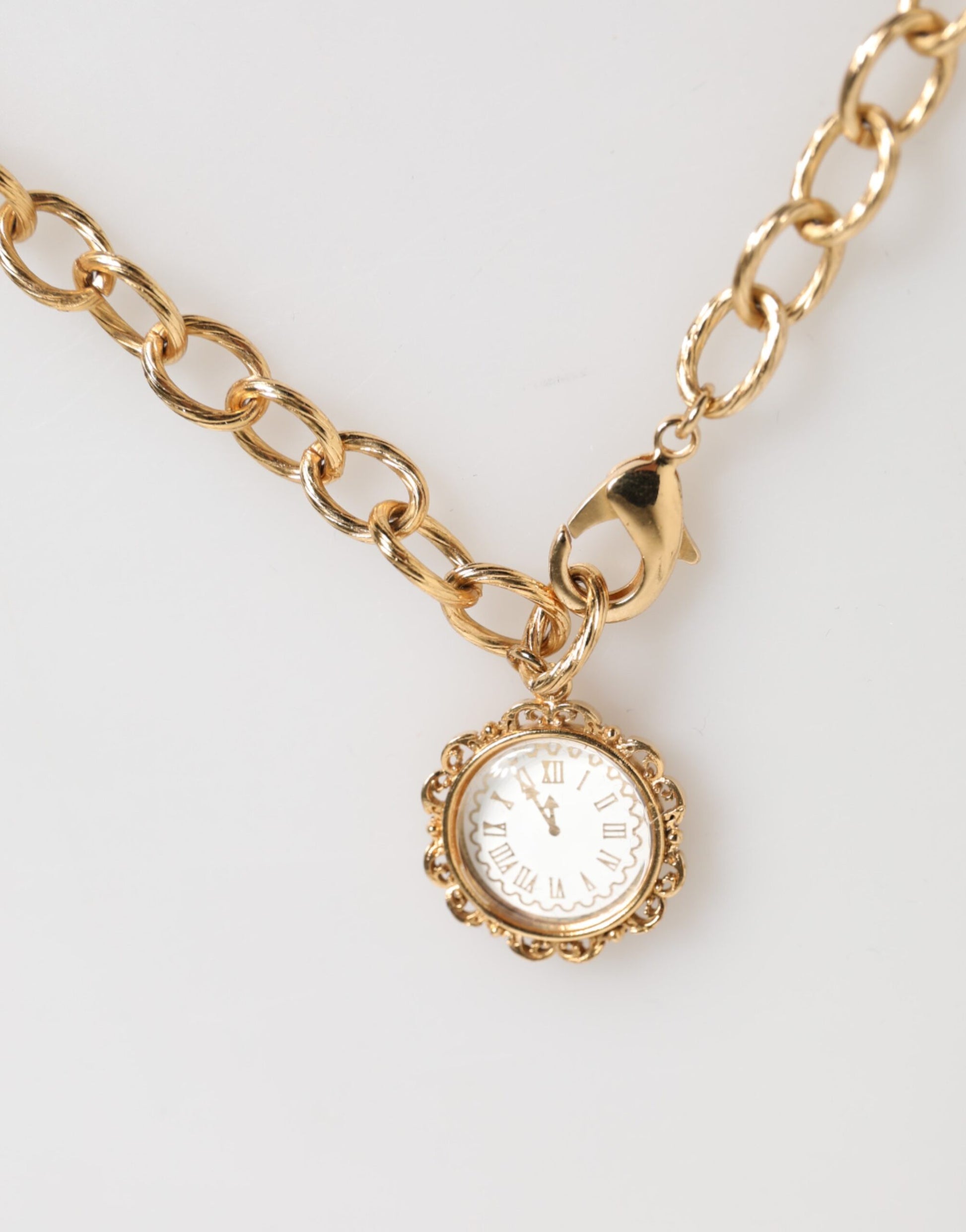 Gold Crystal Clock Face Pendant Statement Jewelry Necklace