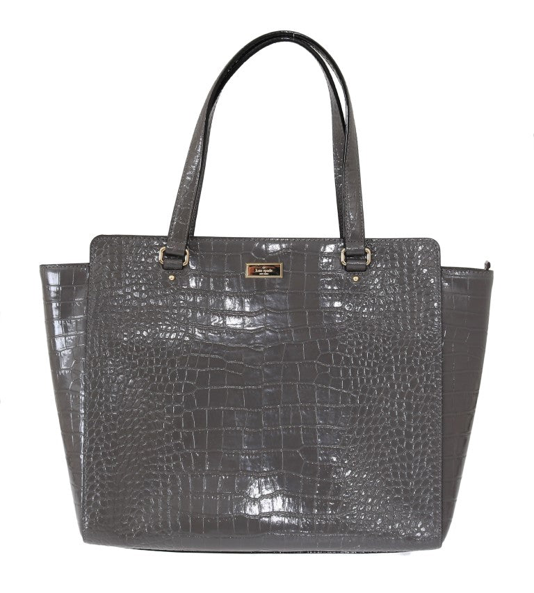 Grey Croc Embossed Leather Elissa Bristol Drive Tote Handbag Bag