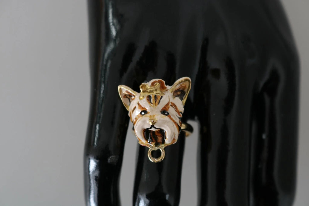 Gold Brass Resin Beige Dog Pet Accessory Ring