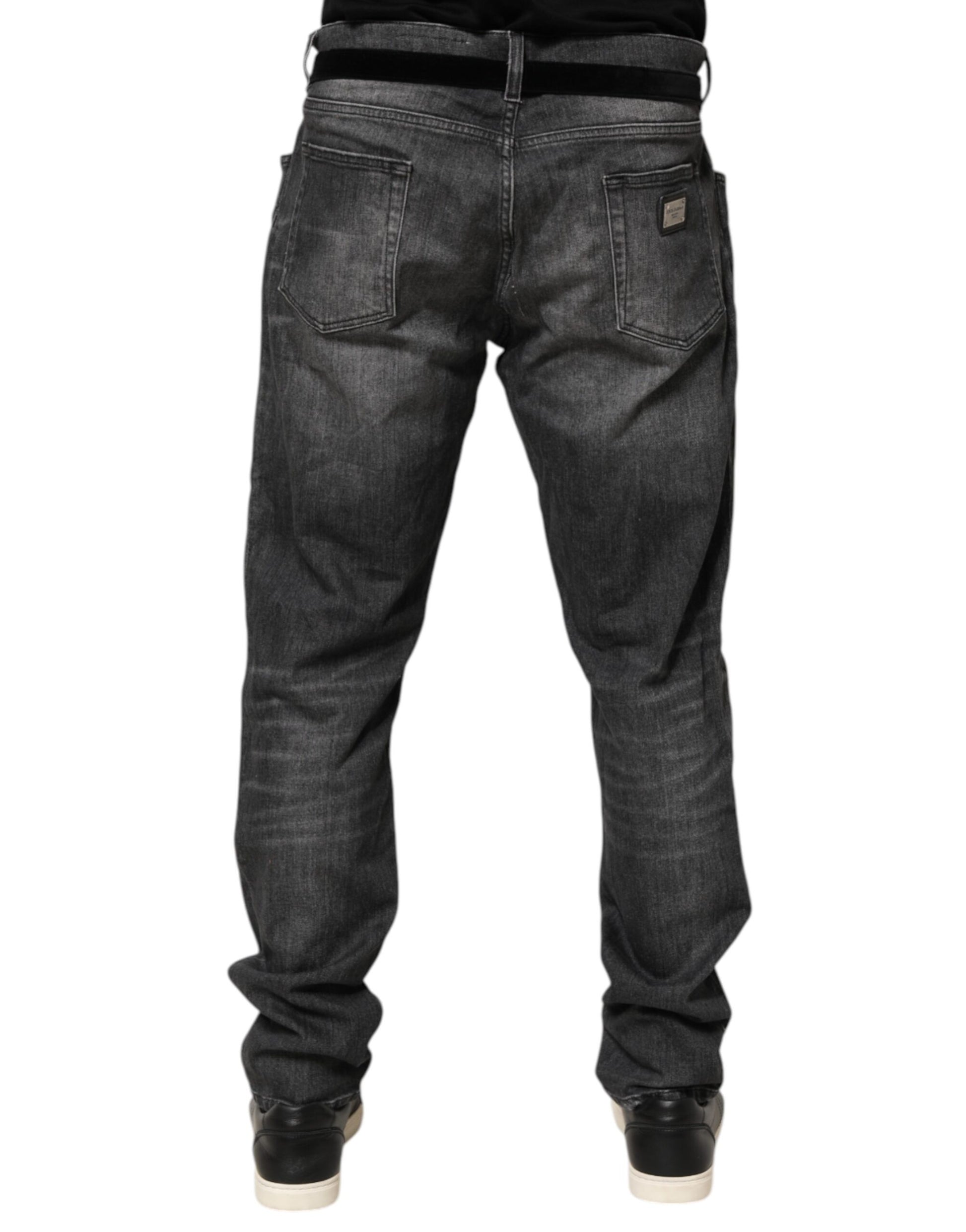 Black Gray Wash Slim Fit Straight Leg Denim Jeans