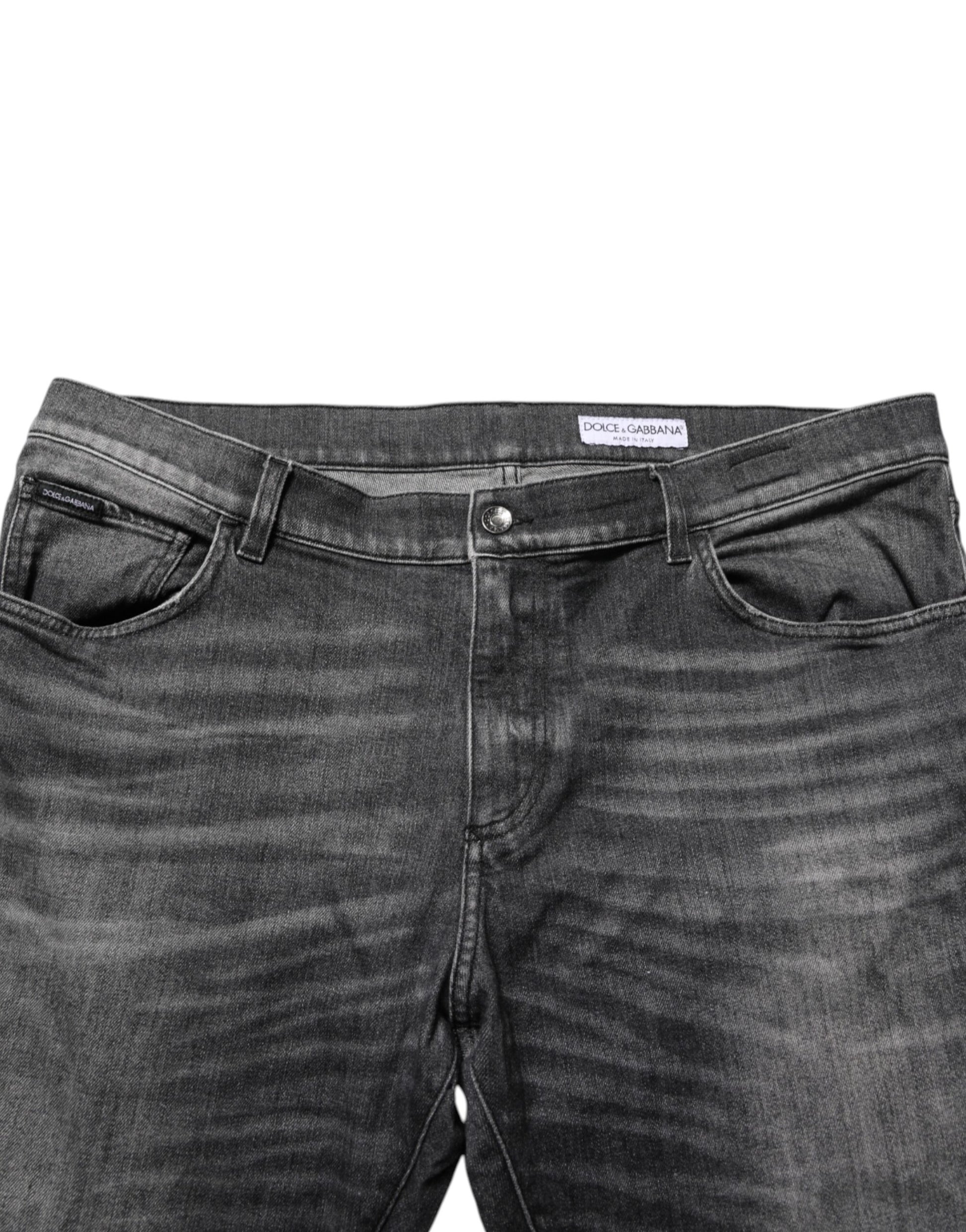 Black Gray Wash Slim Fit Straight Leg Denim Jeans