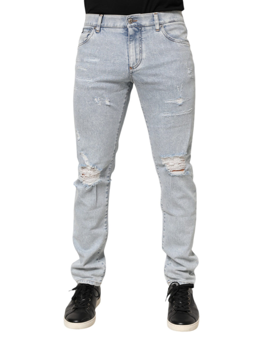 Light Blue Distressed Slim Fit Ripped Denim Jeans