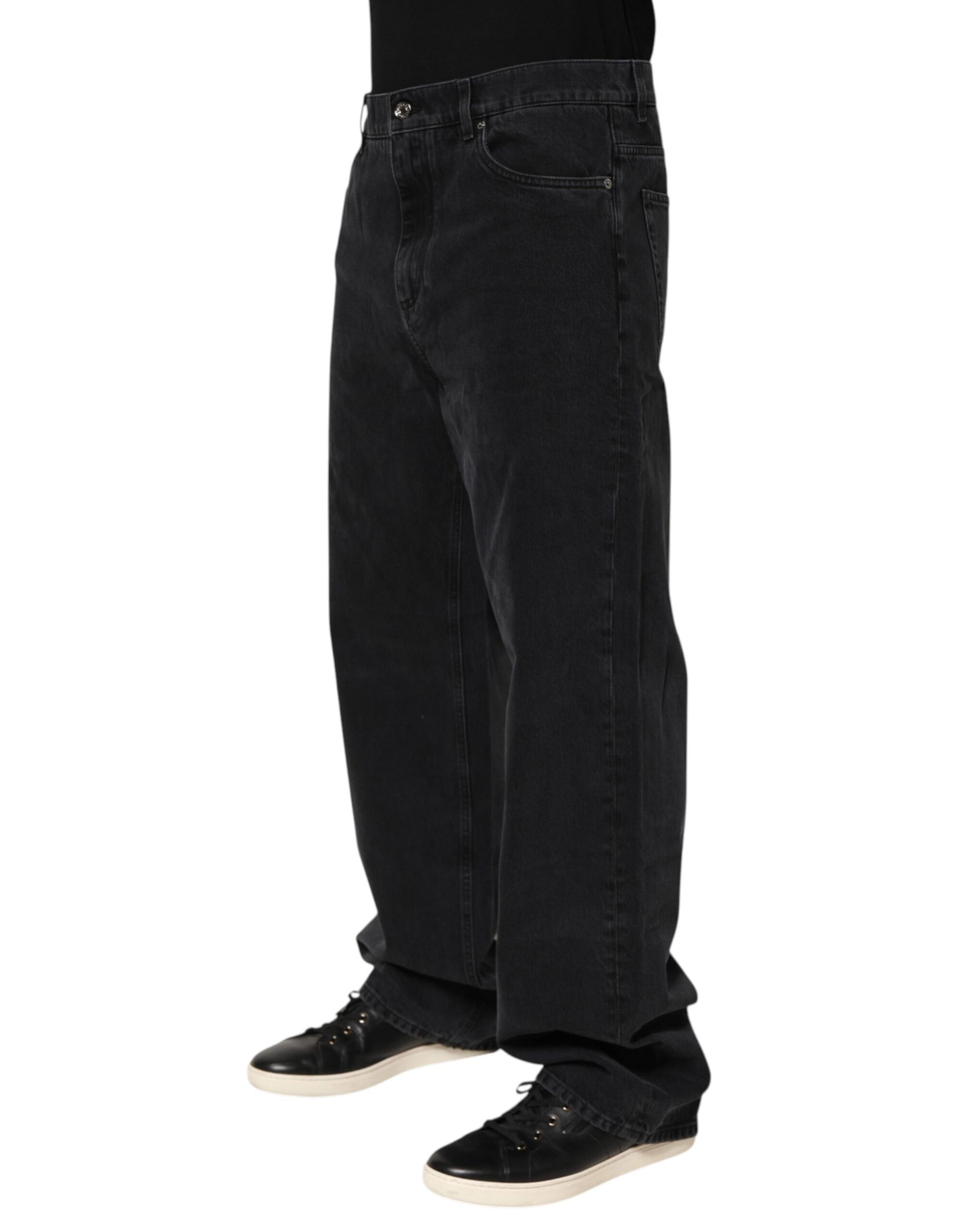 Black Denim Wide Leg Relaxed Fit Pants Jeans