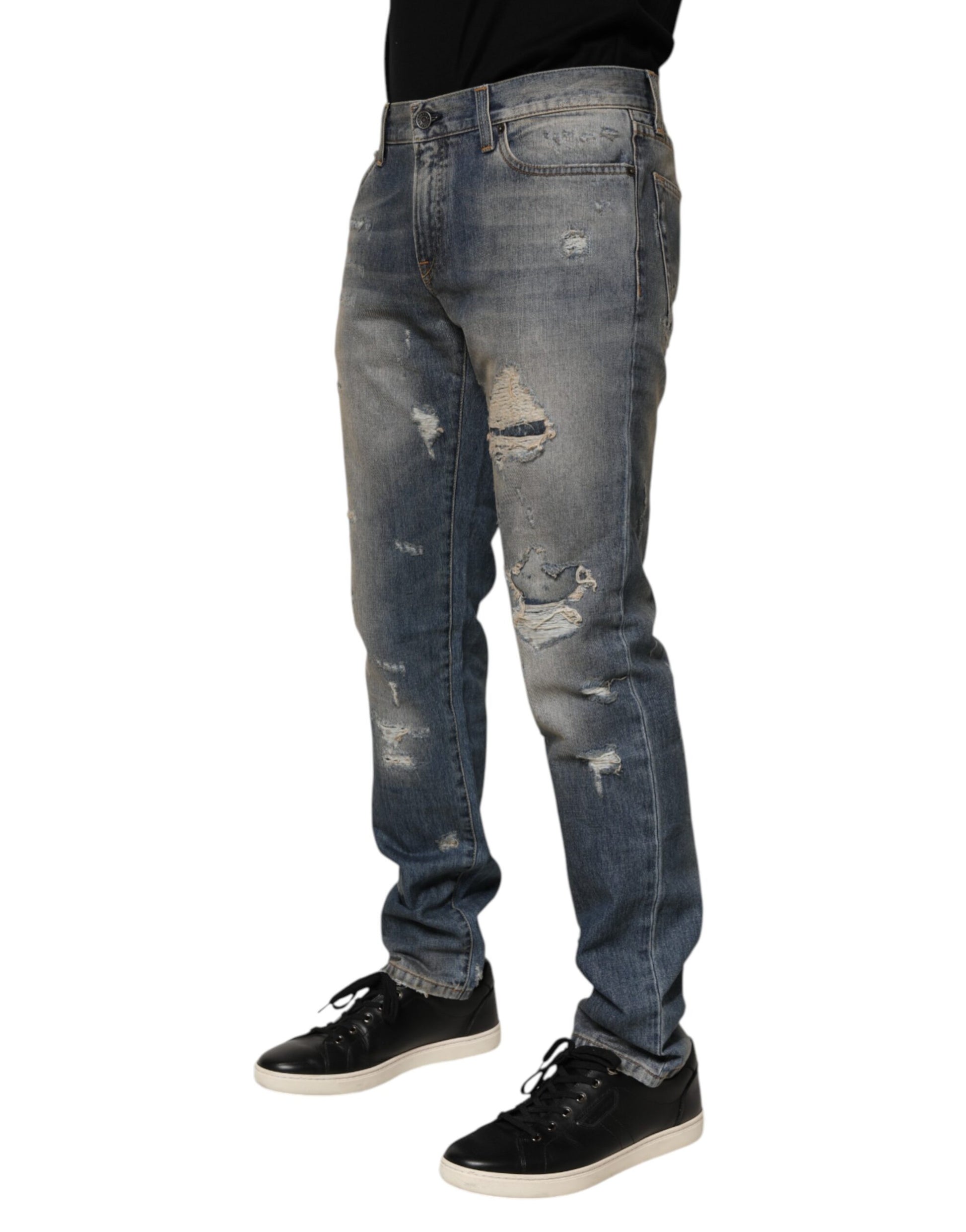 Blue Distressed Denim Slim Fit Pants Jeans