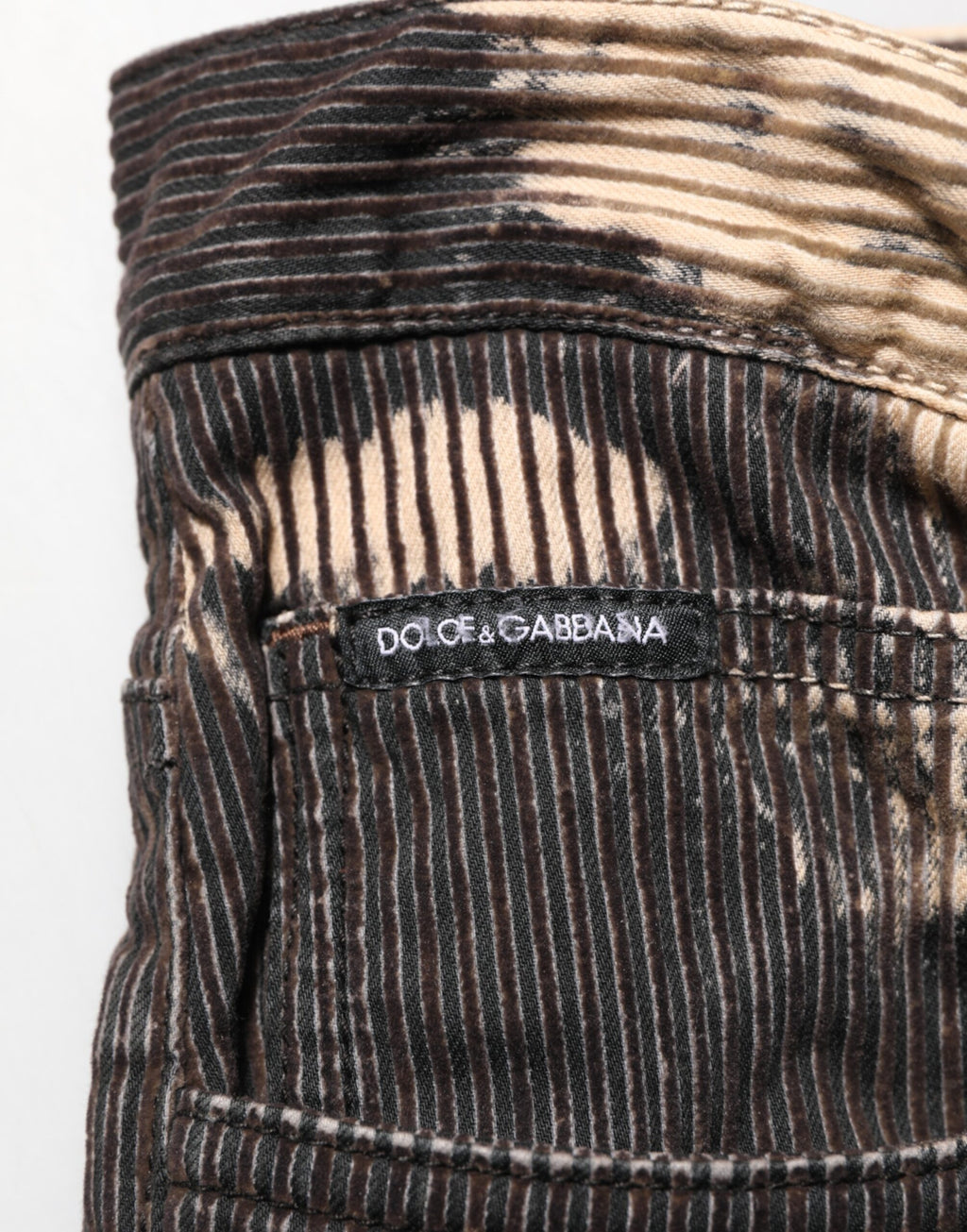 Beige Black Corduroy Tie-Dye Cotton Blend Pants