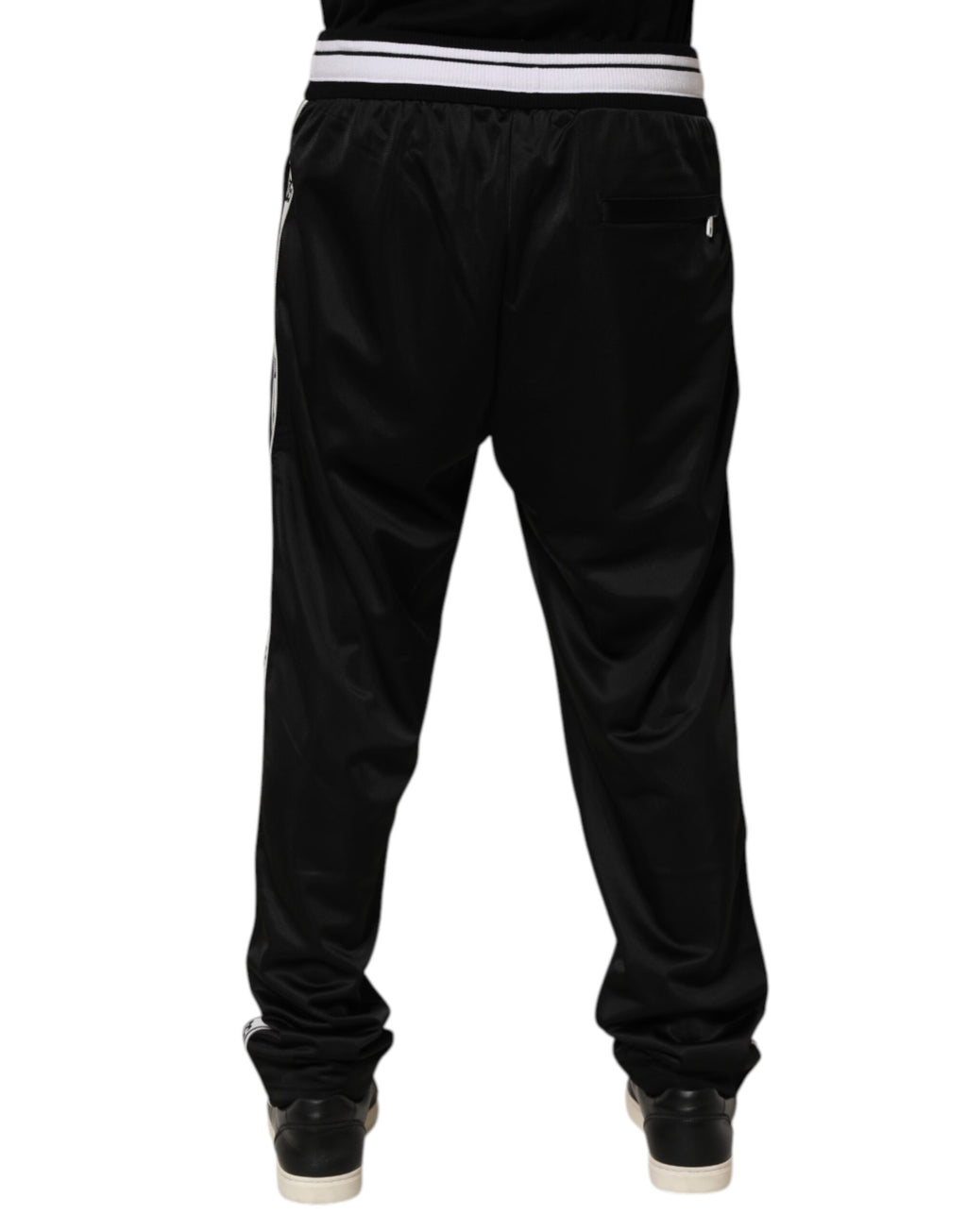 Black Polyester Logo Stripe Track Jogger Pants