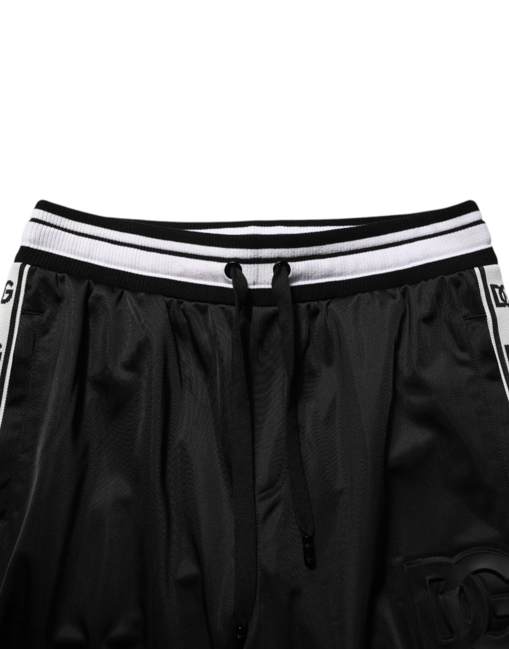 Black Polyester Logo Stripe Track Jogger Pants