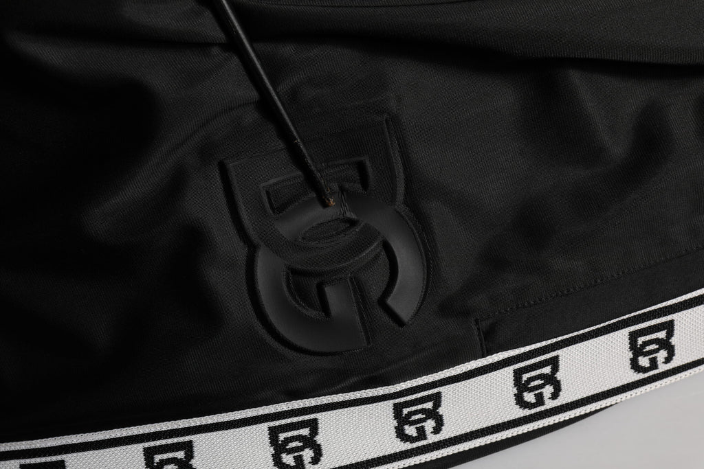 Black Polyester Logo Stripe Track Jogger Pants