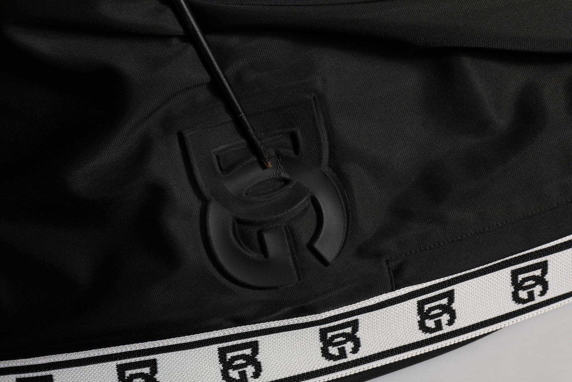 Black Polyester Logo Stripe Track Jogger Pants