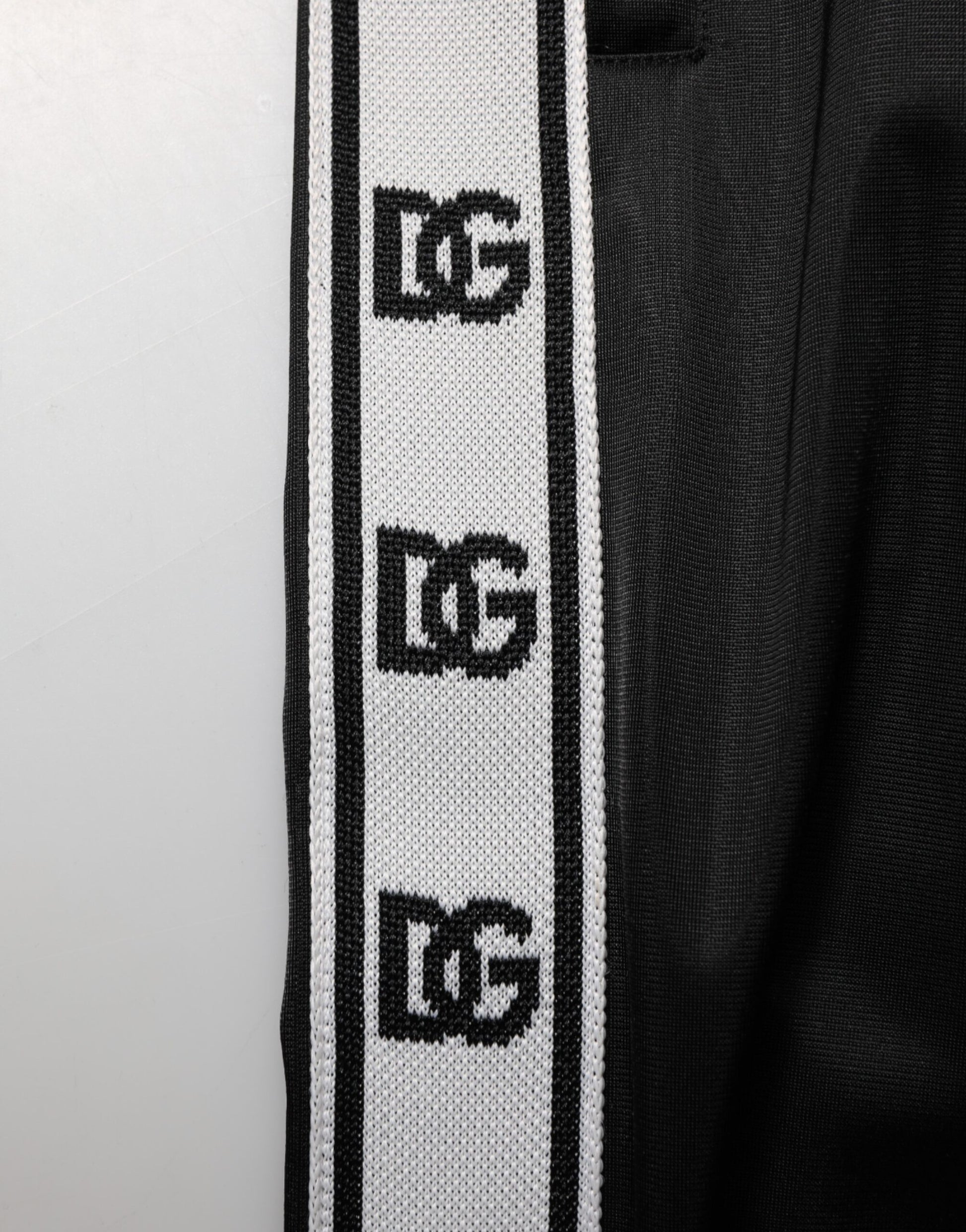 Black Polyester Logo Stripe Track Jogger Pants