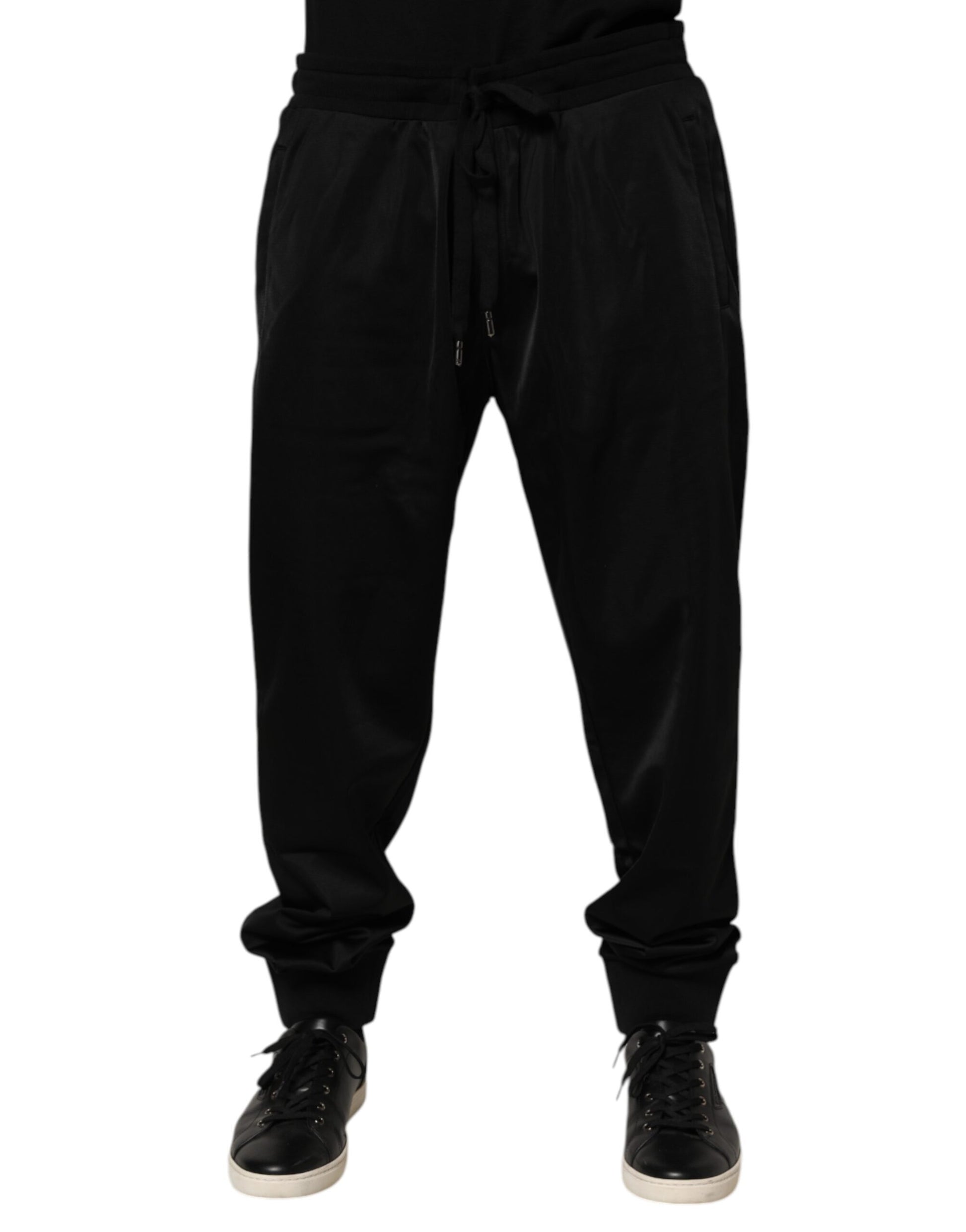 Black Polyester Logo Plaque Sweatpants Jogger Pants